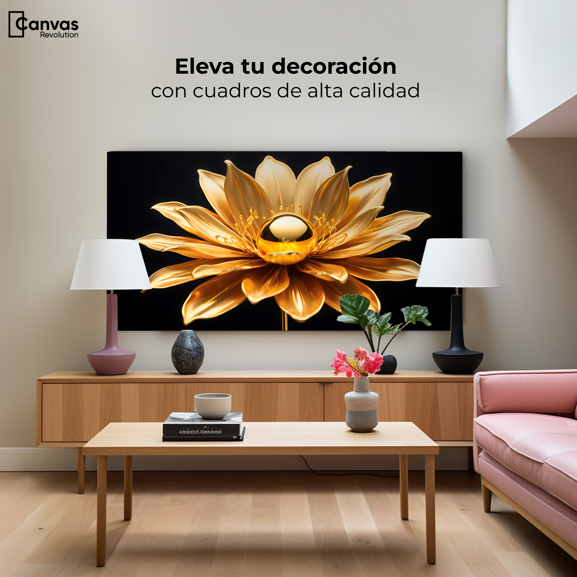 Foto 4 pulgar | Cuadro Decorativo Canvas Oro Flor Radiante 120x60