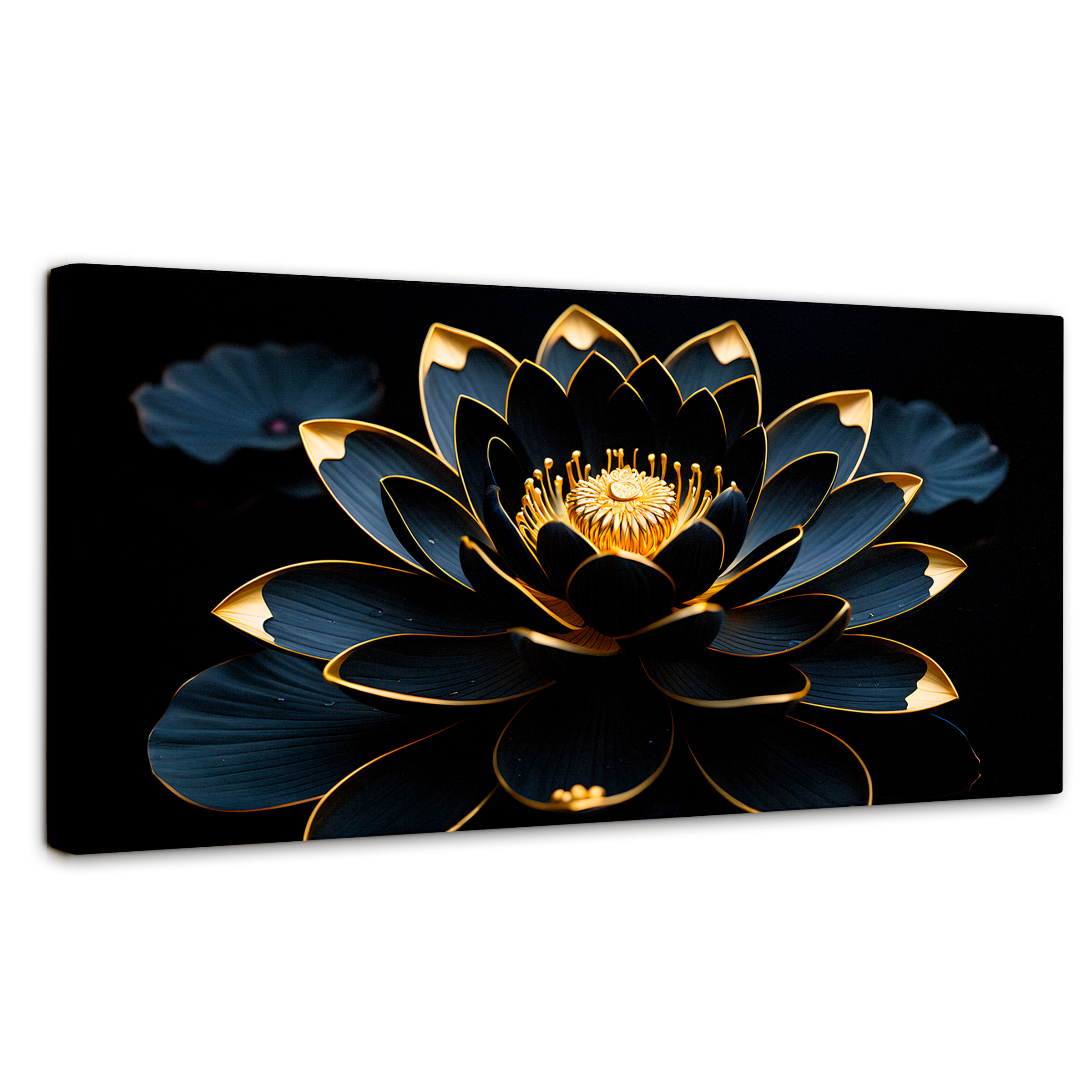 Cuadro Decorativo Canvas Loto Negro Oro 120x60