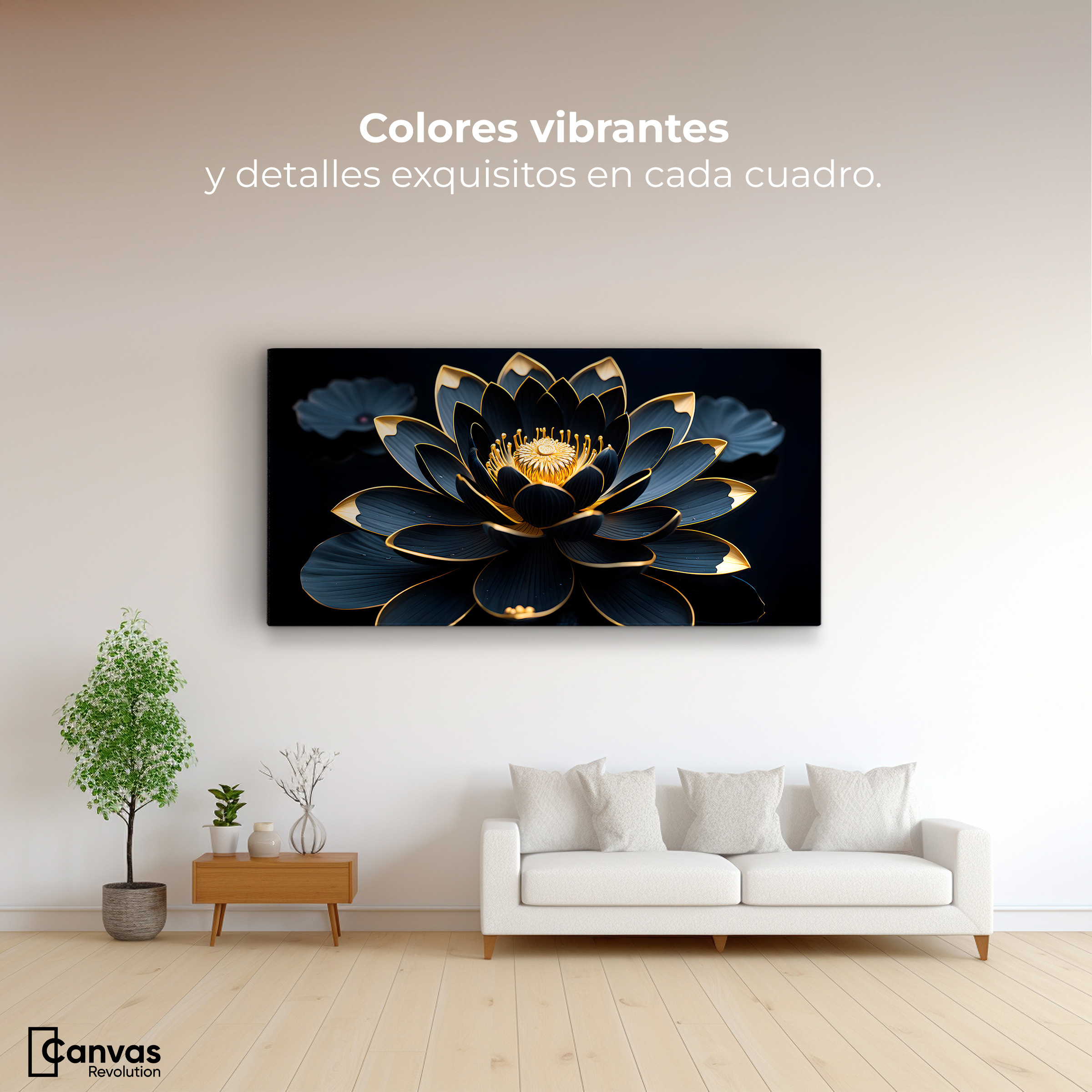 Foto 3 pulgar | Cuadro Decorativo Canvas Loto Negro Oro 120x60