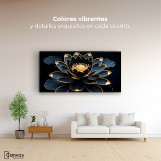 Foto 2 | Cuadro Decorativo Canvas Loto Negro Oro 120x60