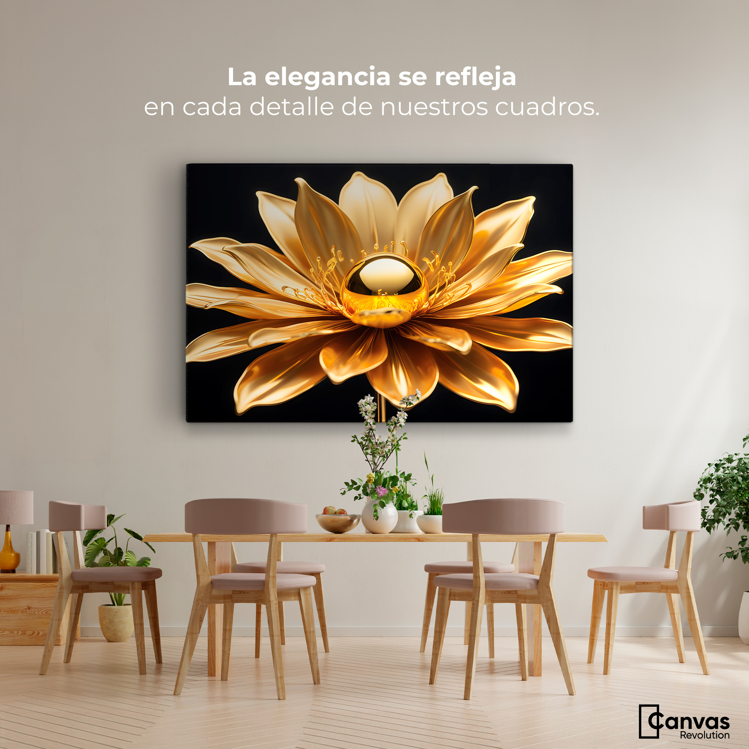 Foto 3 pulgar | Cuadro Decorativo Canvas Oro Flor Radiante 90x60