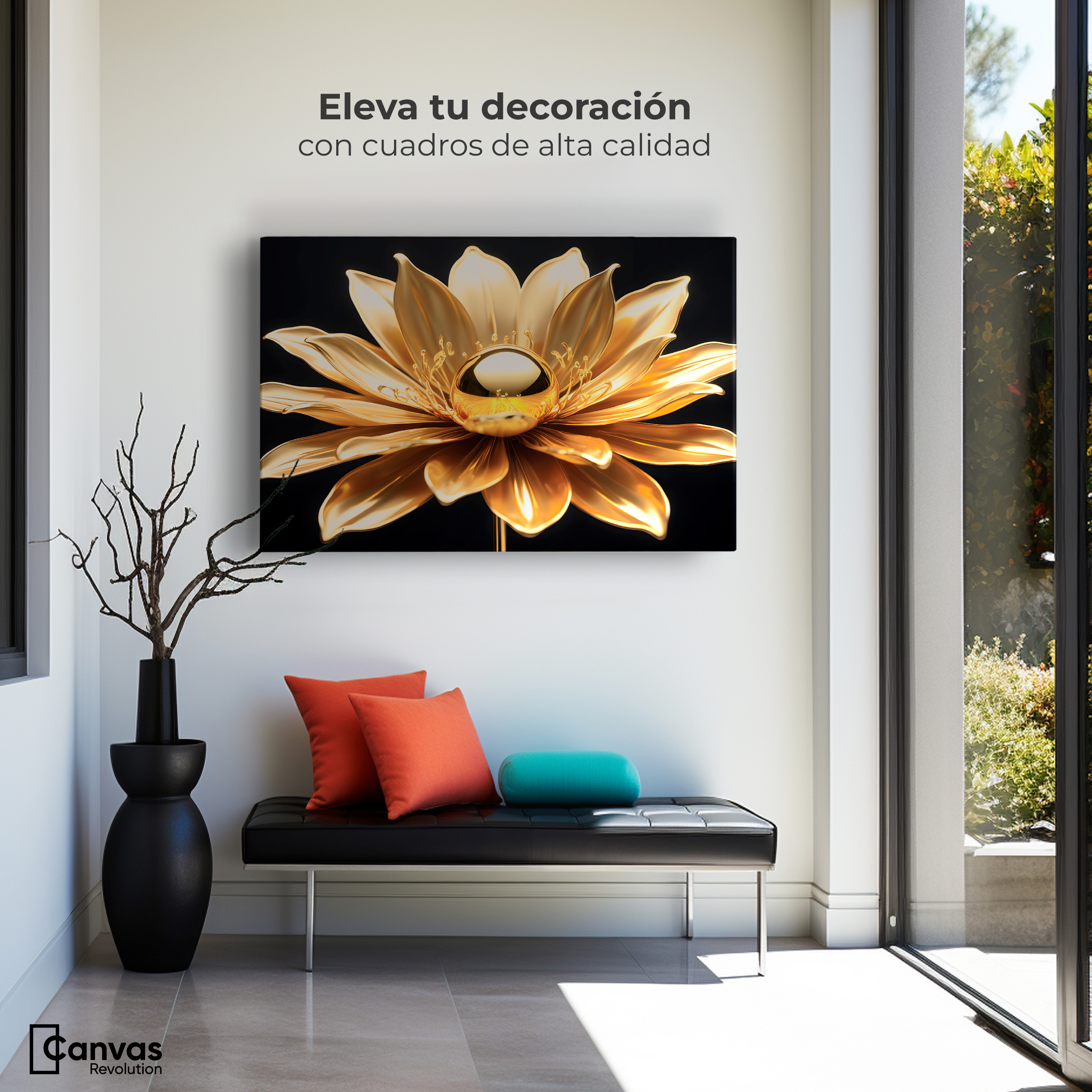 Foto 3 | Cuadro Decorativo Canvas Oro Flor Radiante 90x60