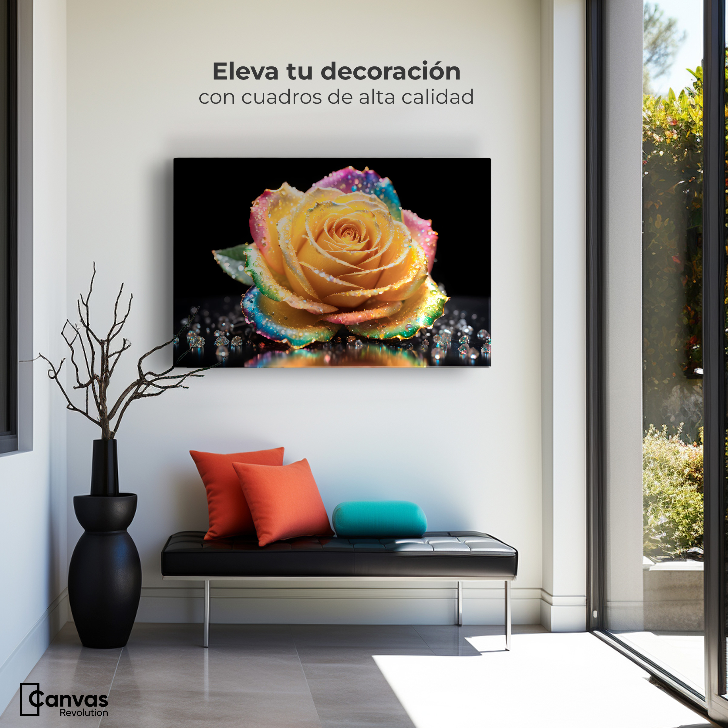 Foto 4 pulgar | Cuadro Decorativo Canvas Rosa Multicolor 90x60