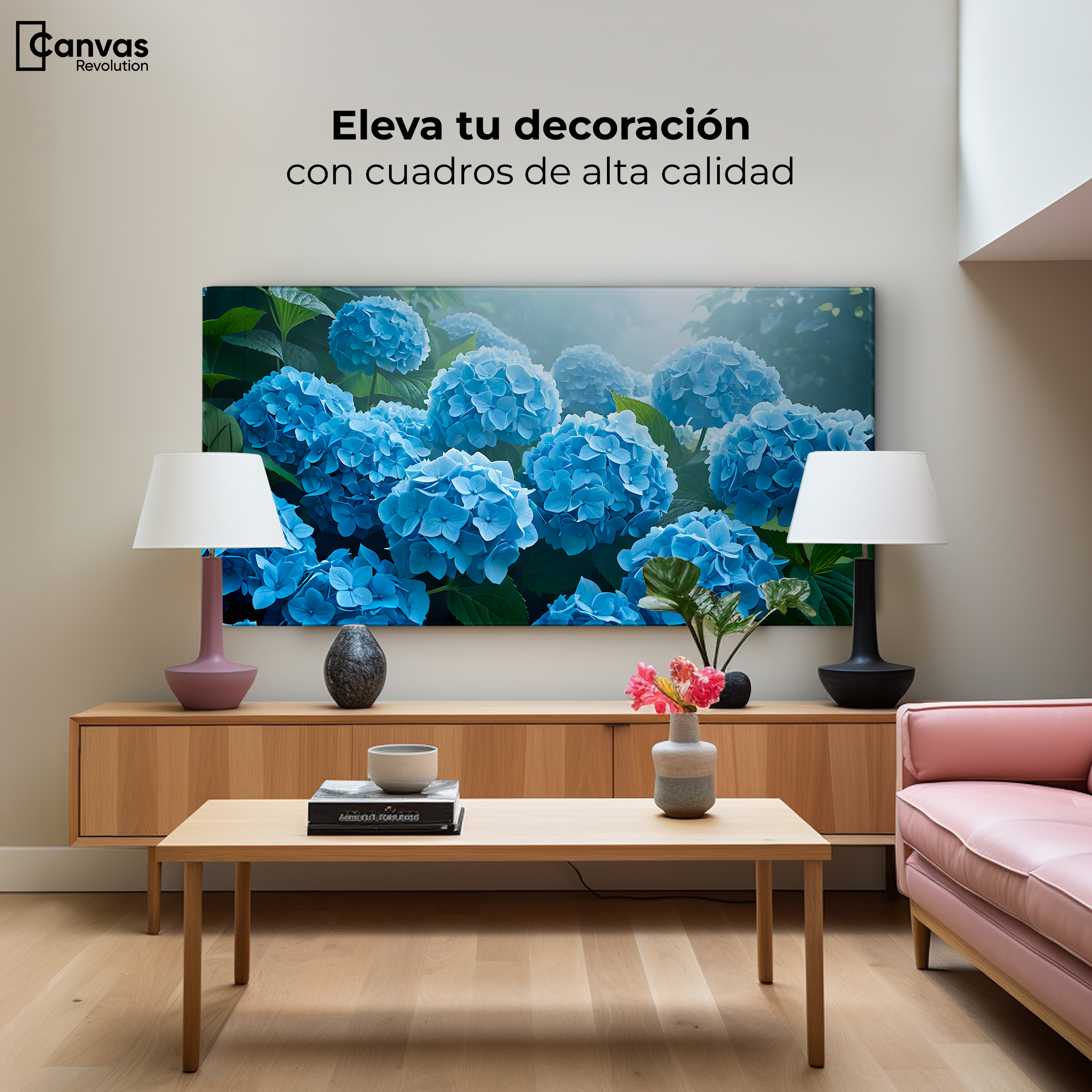 Foto 2 pulgar | Cuadro Decorativo Canvas Hortensias Azules 120x60