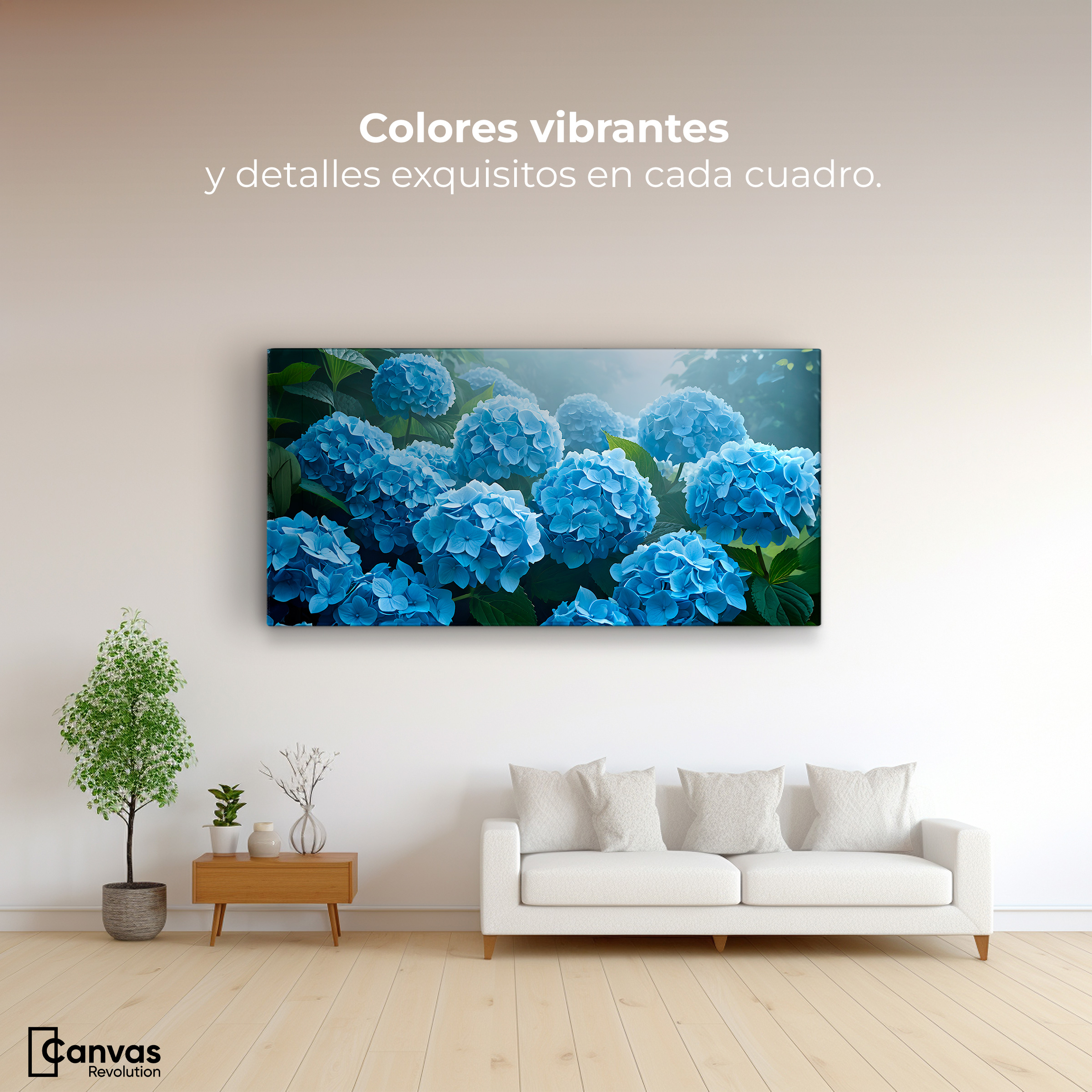 Foto 3 pulgar | Cuadro Decorativo Canvas Hortensias Azules 120x60