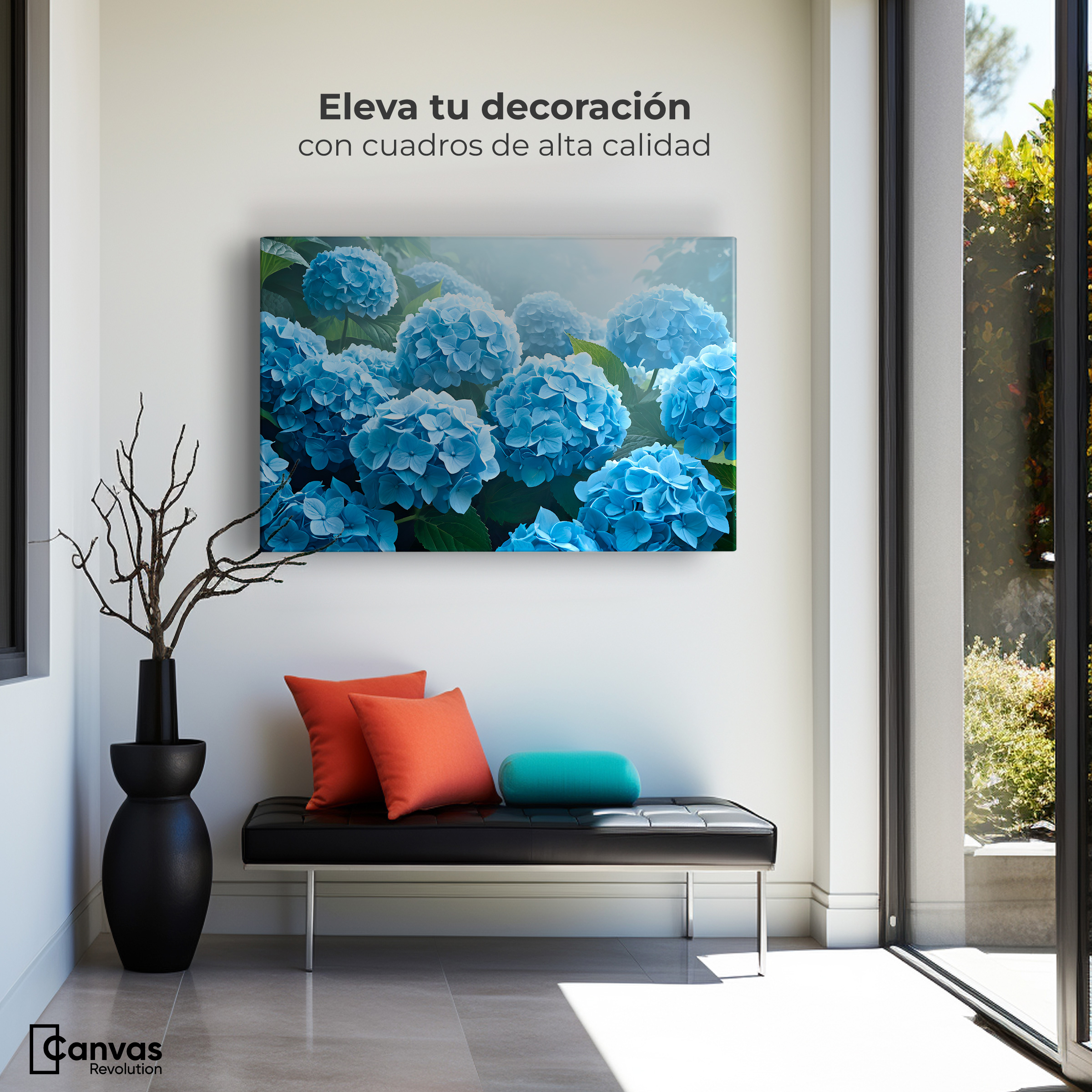 Foto 4 pulgar | Cuadro Decorativo Canvas Hortensias Azules 90x60