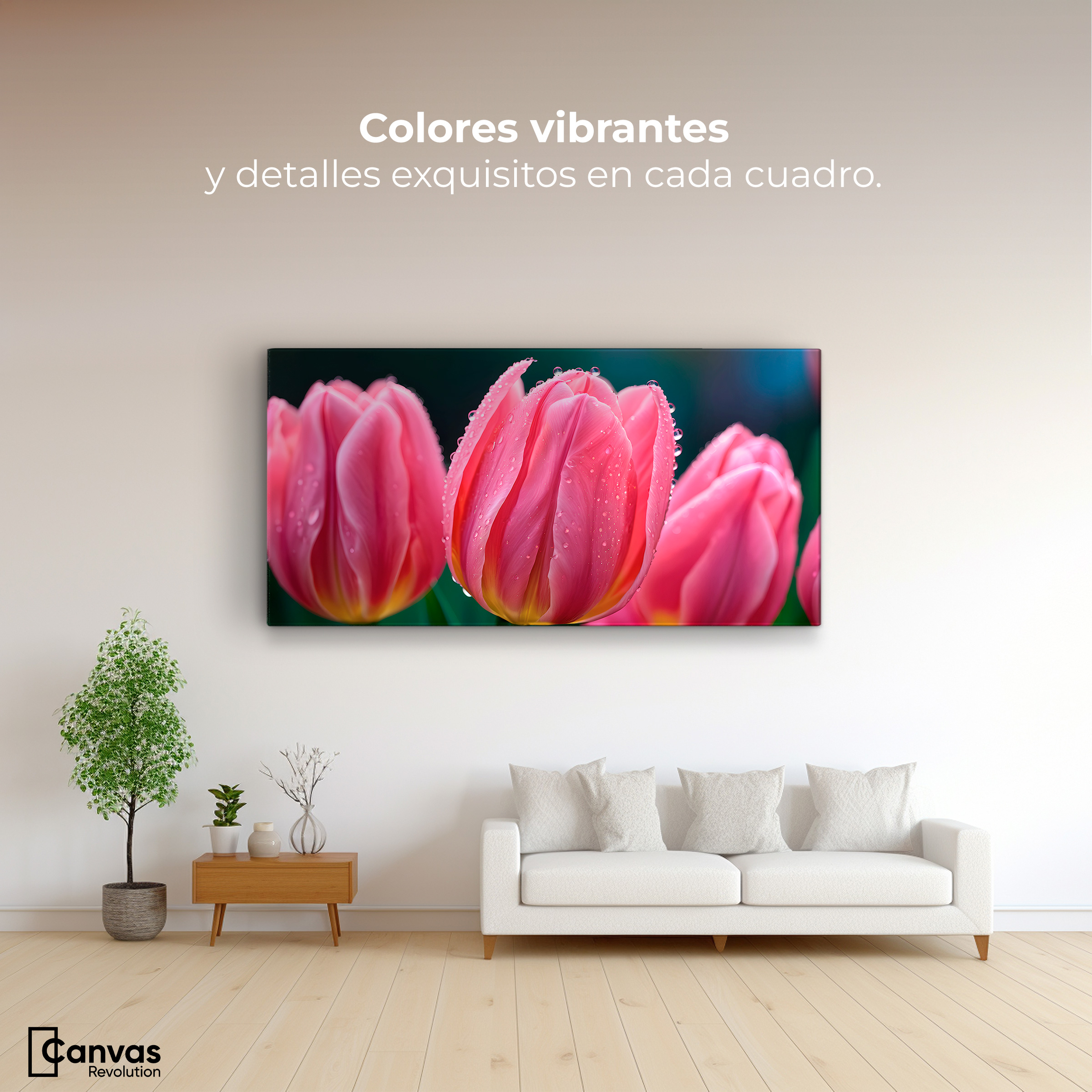 Foto 3 pulgar | Cuadro Decorativo Canvas Tulipanes Rosa Vivo 120x60