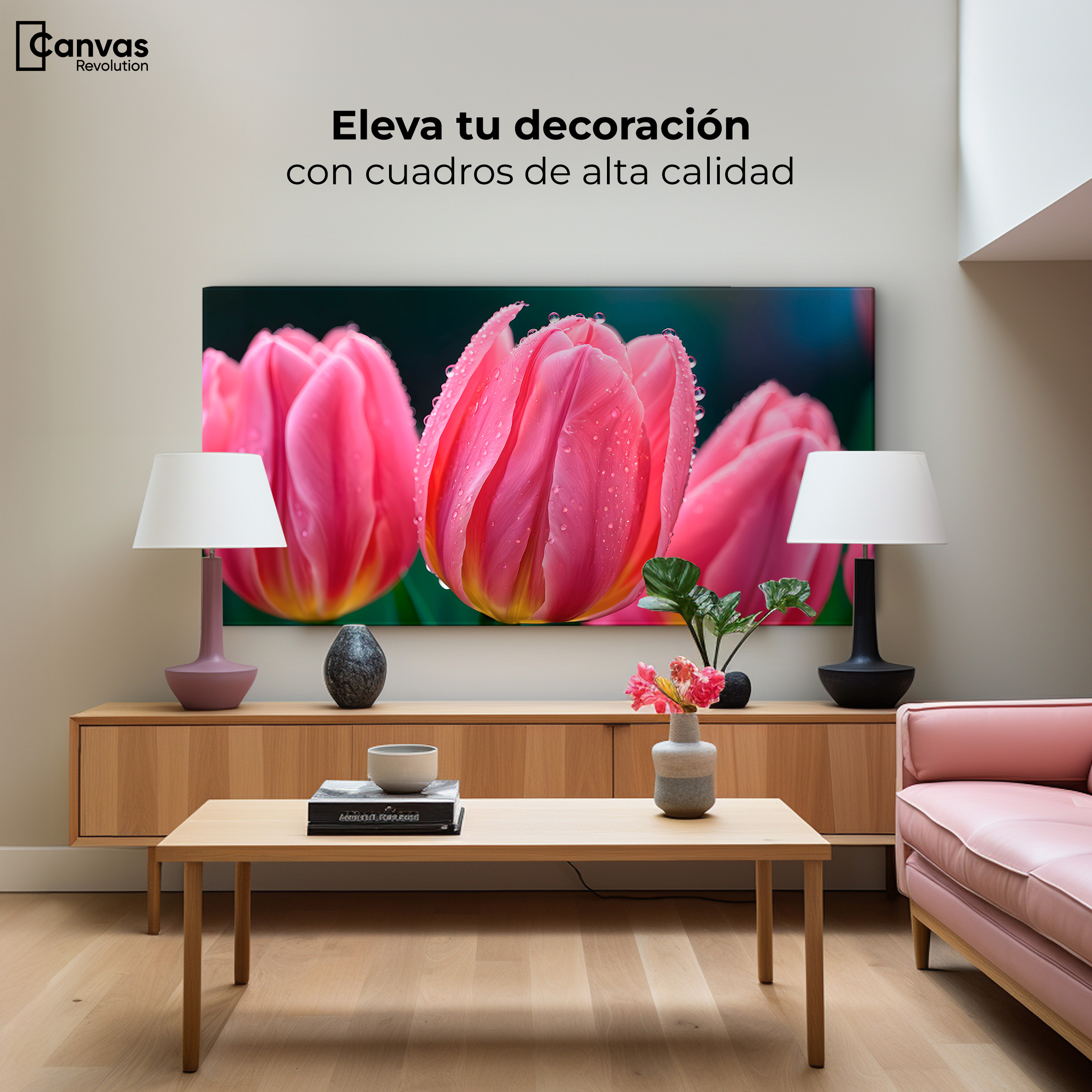 Foto 4 pulgar | Cuadro Decorativo Canvas Tulipanes Rosa Vivo 120x60