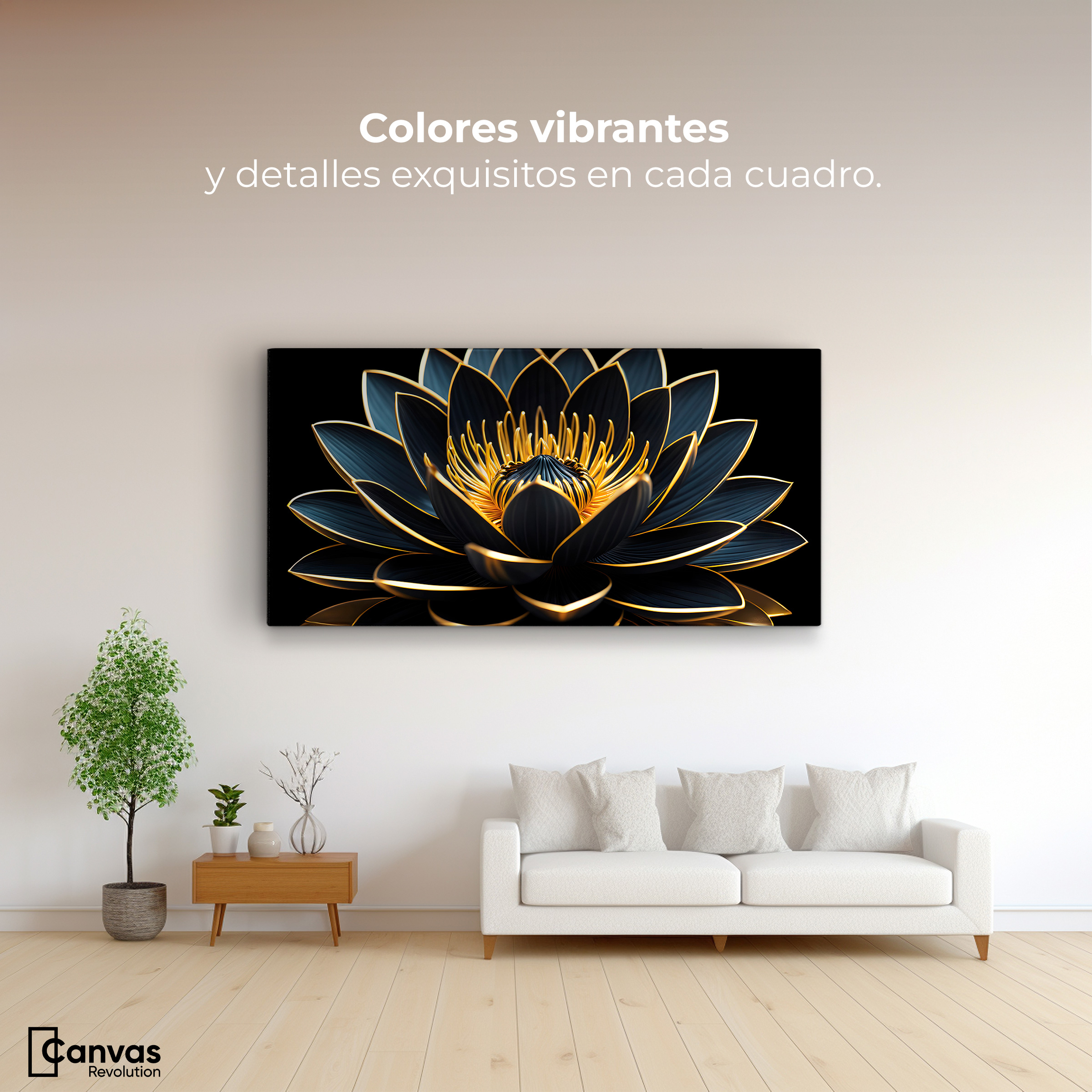 Foto 3 pulgar | Cuadro Decorativo Canvas Loto Oro Oscuro 120x60