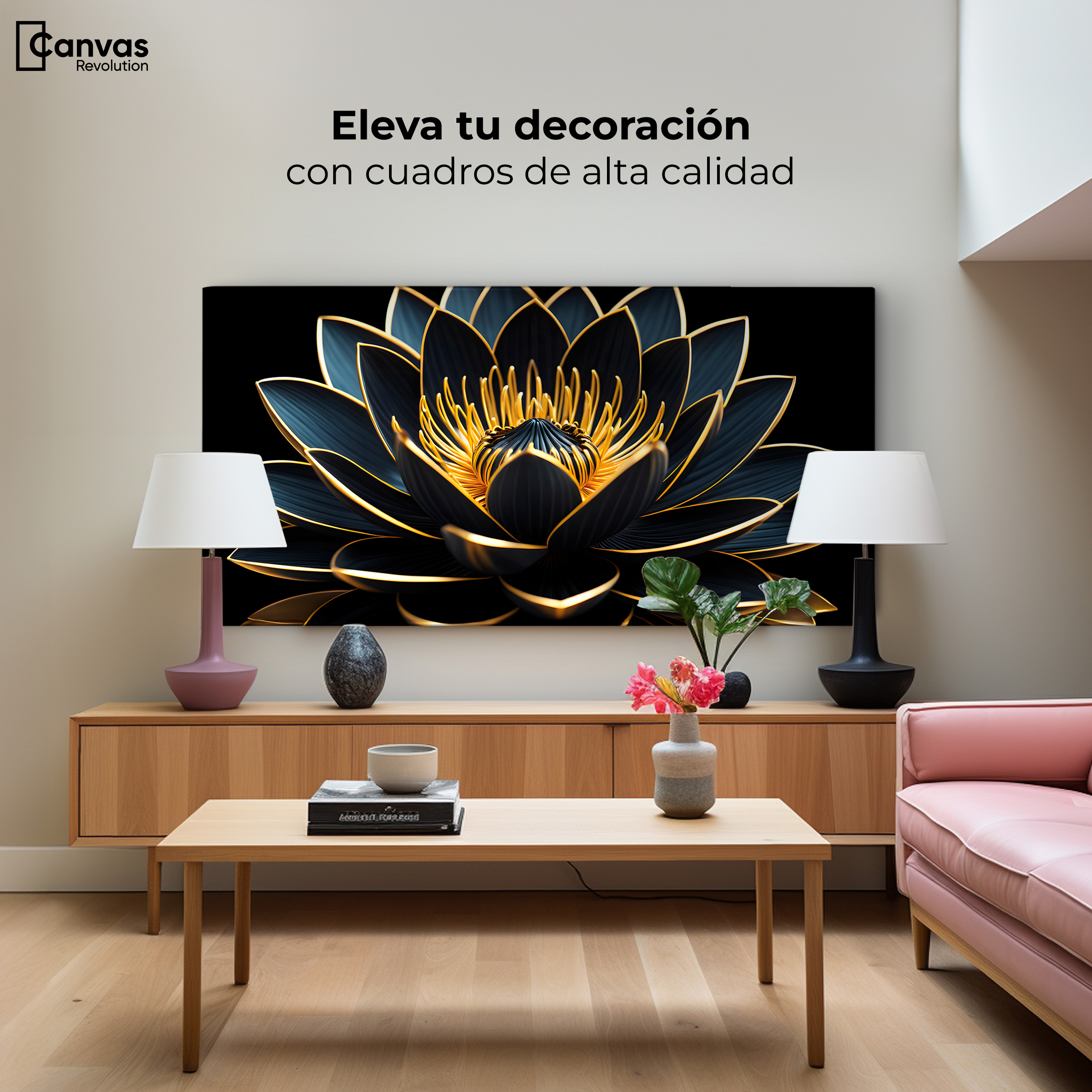 Foto 3 | Cuadro Decorativo Canvas Loto Oro Oscuro 120x60