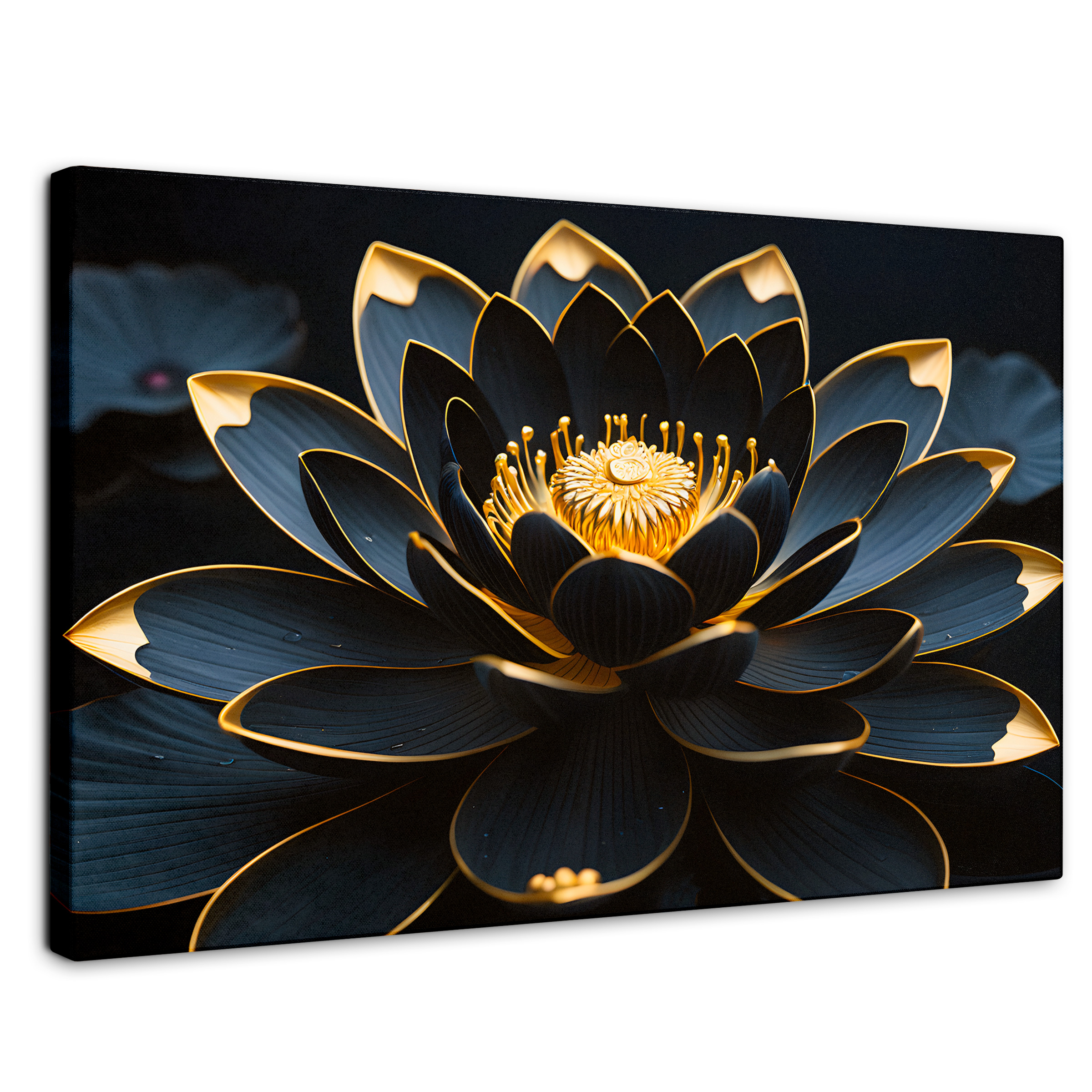 Cuadro Decorativo Canvas Loto Negro Oro 90x60