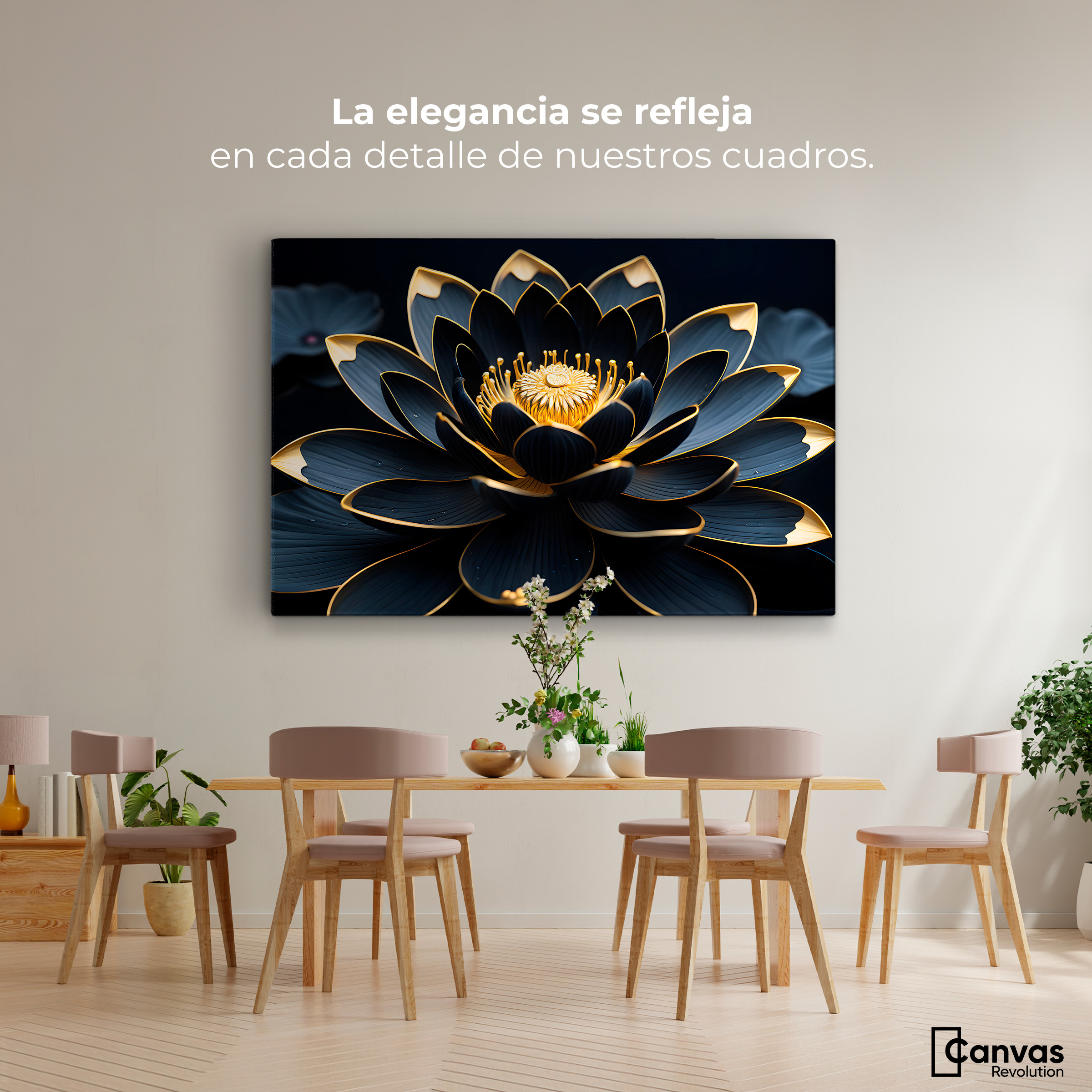 Foto 3 pulgar | Cuadro Decorativo Canvas Loto Negro Oro 90x60