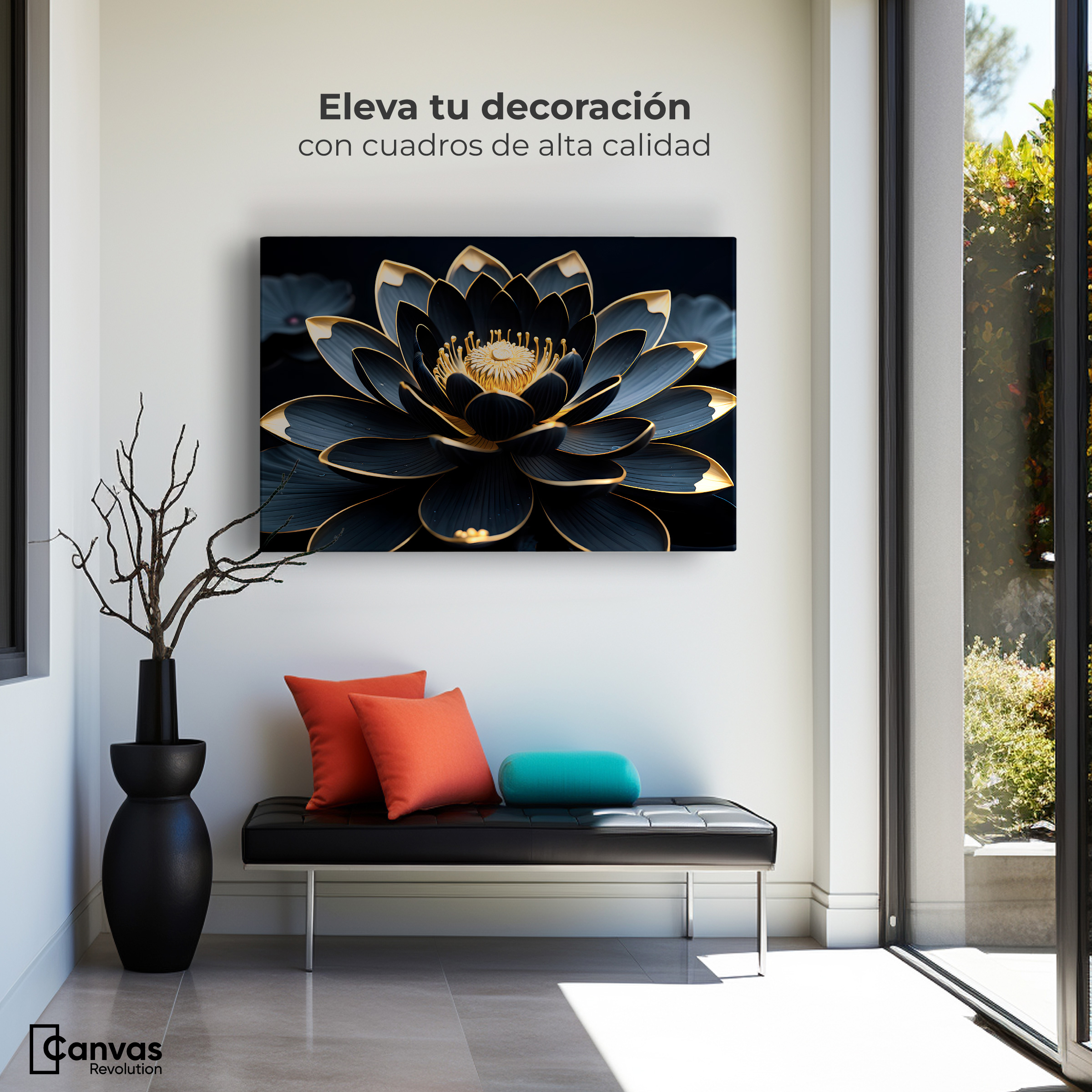 Foto 4 pulgar | Cuadro Decorativo Canvas Loto Negro Oro 90x60