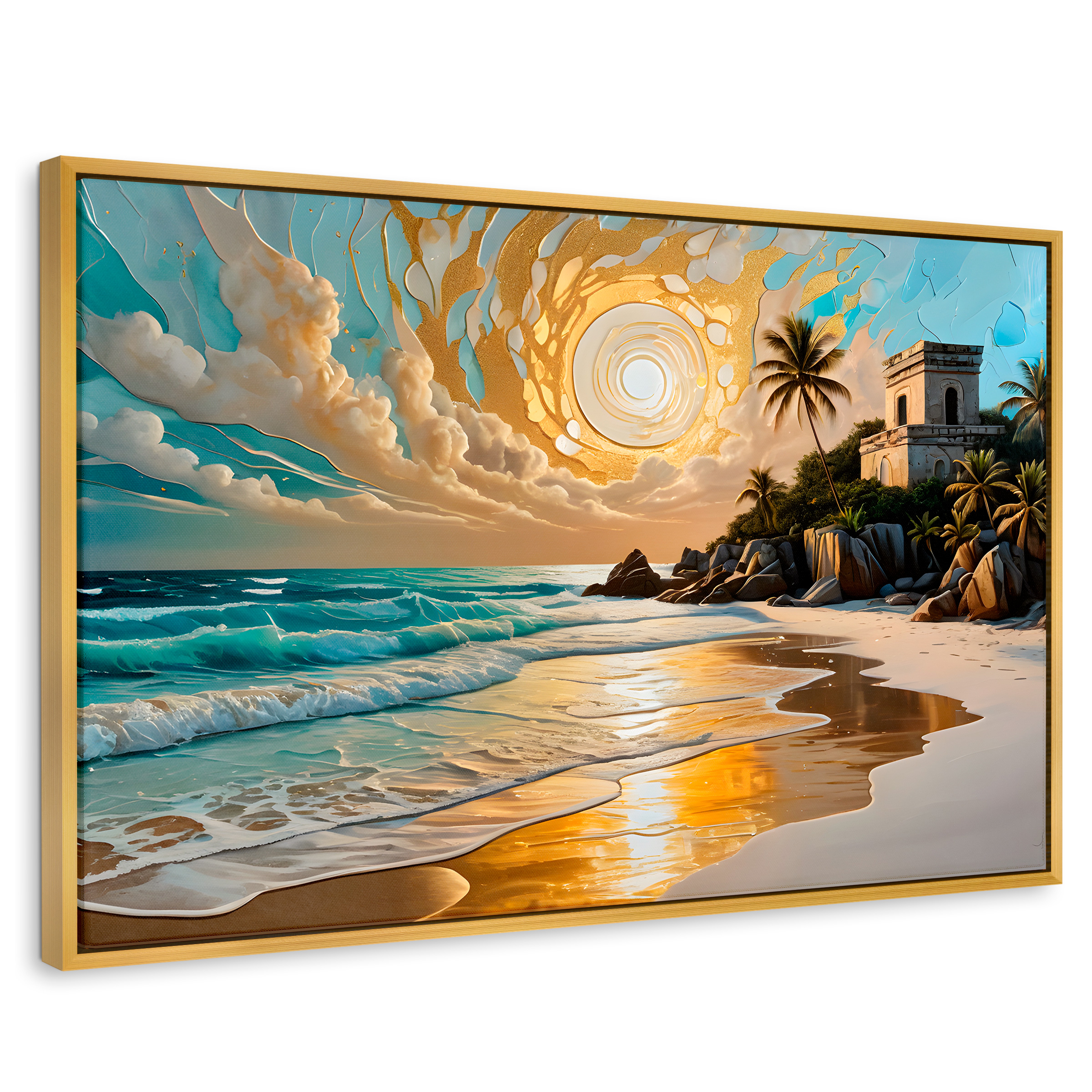 Foto 1 | Cuadro Decorativo Marco Flotante Cielo Sobre Tulum 90x60 Marco Dorado