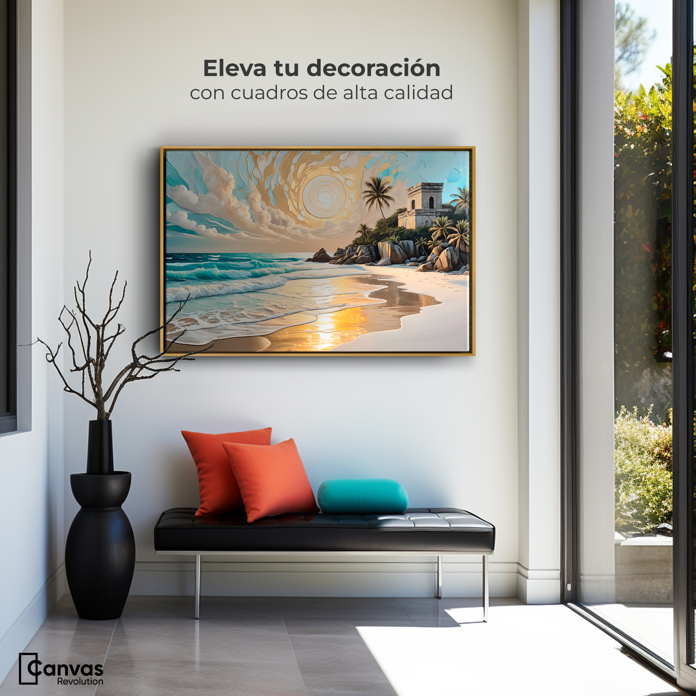 Foto 4 pulgar | Cuadro Decorativo Marco Flotante Cielo Sobre Tulum 90x60 Marco Dorado