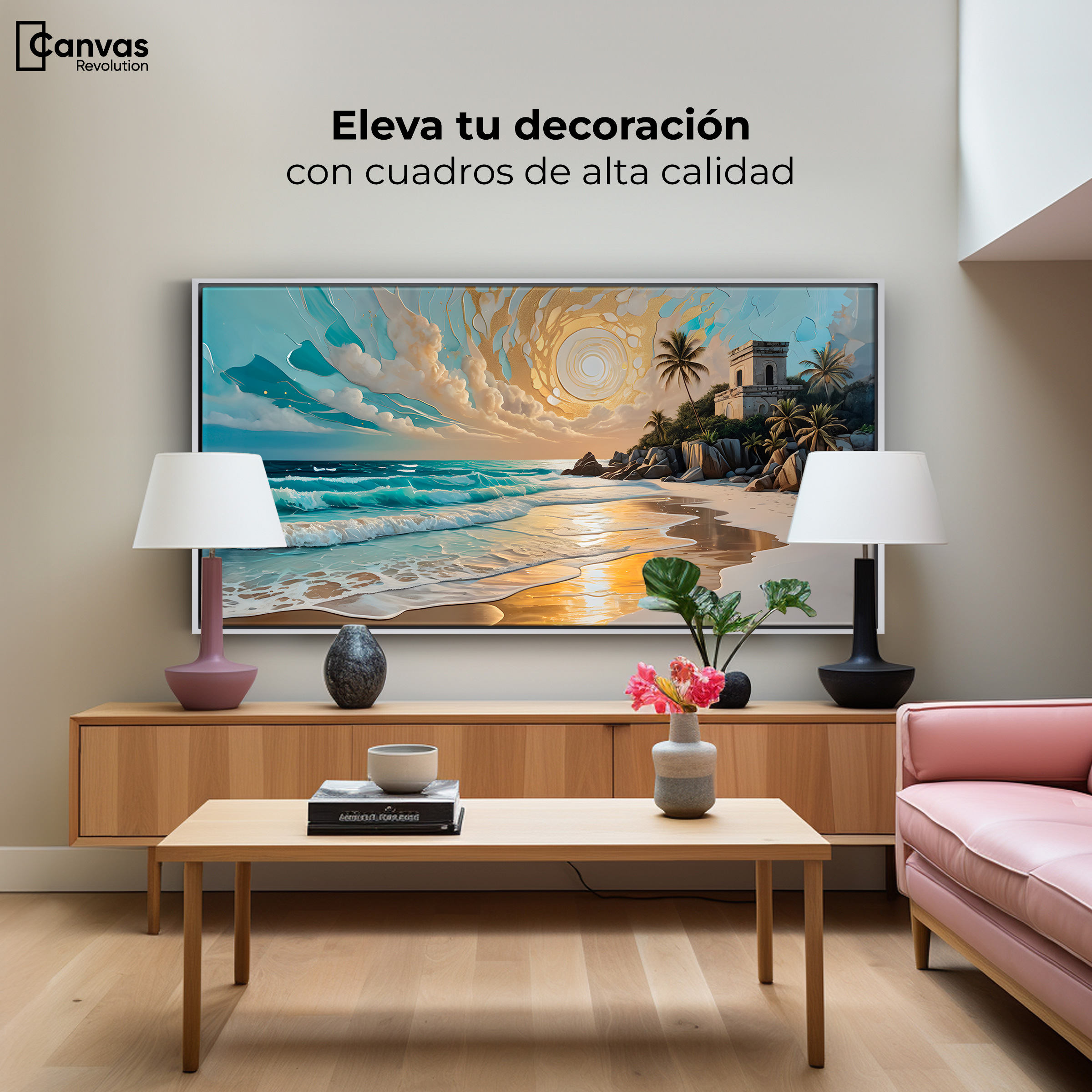 Foto 4 pulgar | Cuadro Decorativo Marco Flotante Cielo Sobre Tulum 120x60 Marco Blanco