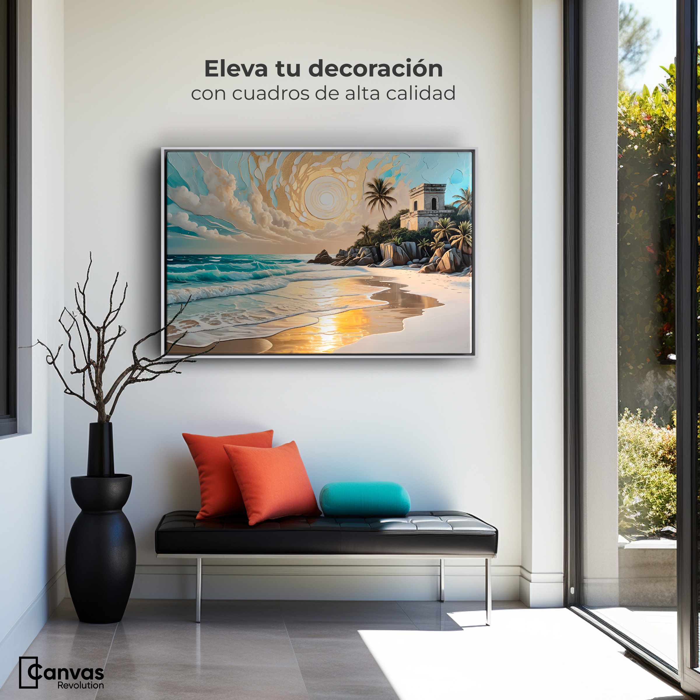 Foto 4 pulgar | Cuadro Decorativo Marco Flotante Cielo Sobre Tulum 90x60 Marco Blanco