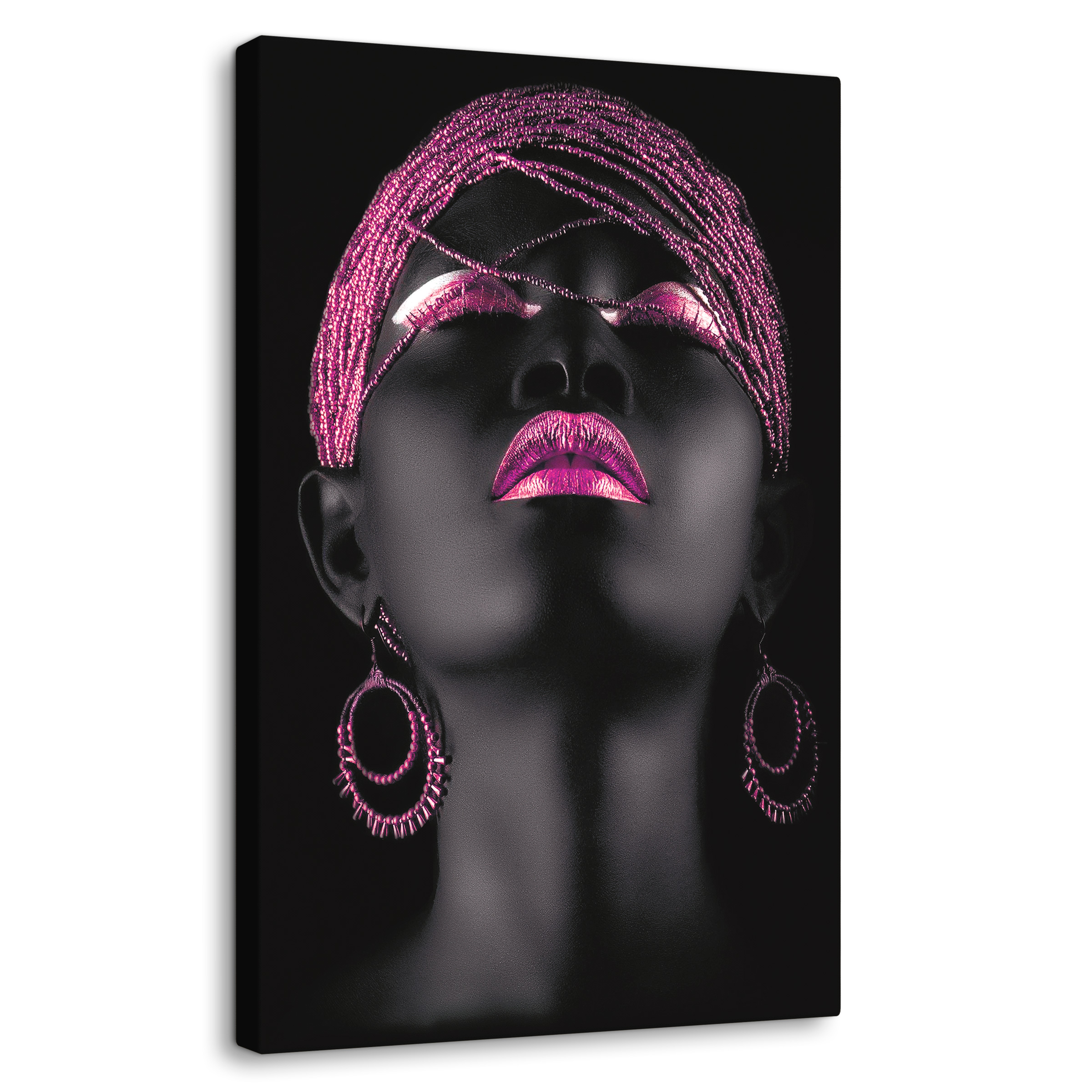 Cuadro Decorativo Canvas Mujer Africana Joyas Rosadas 60x90