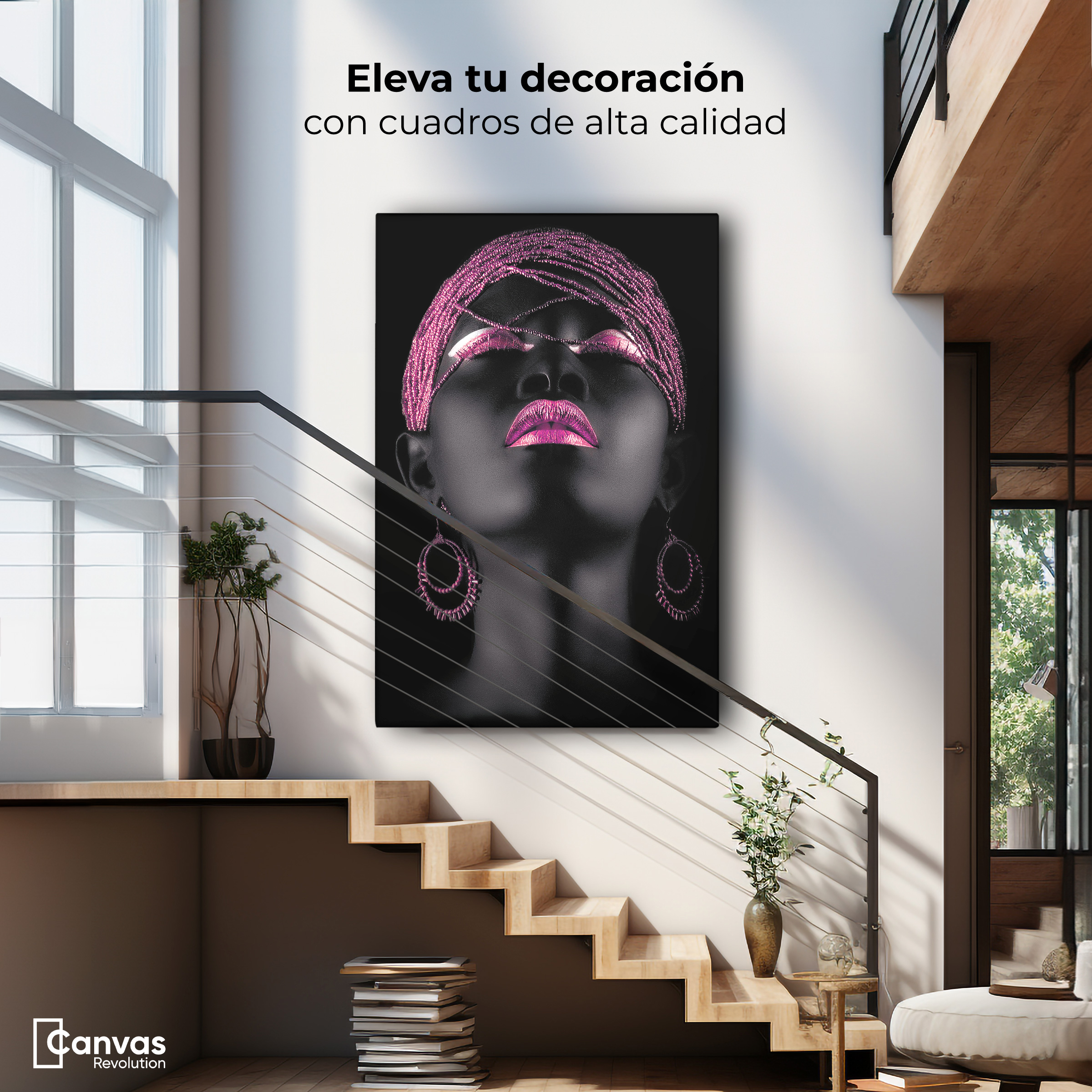 Foto 5 pulgar | Cuadro Decorativo Canvas Mujer Africana Joyas Rosadas 60x90