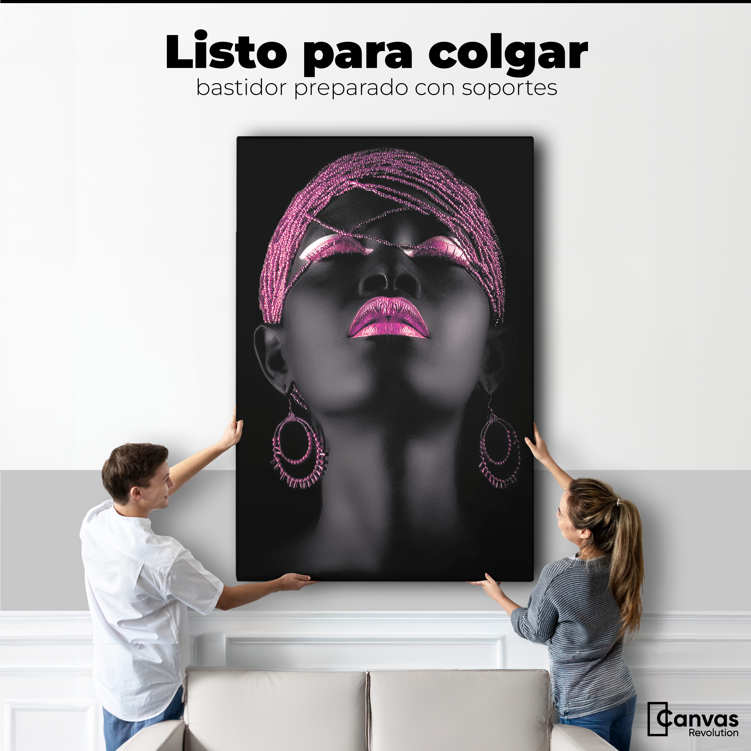 Foto 6 pulgar | Cuadro Decorativo Canvas Mujer Africana Joyas Rosadas 60x90