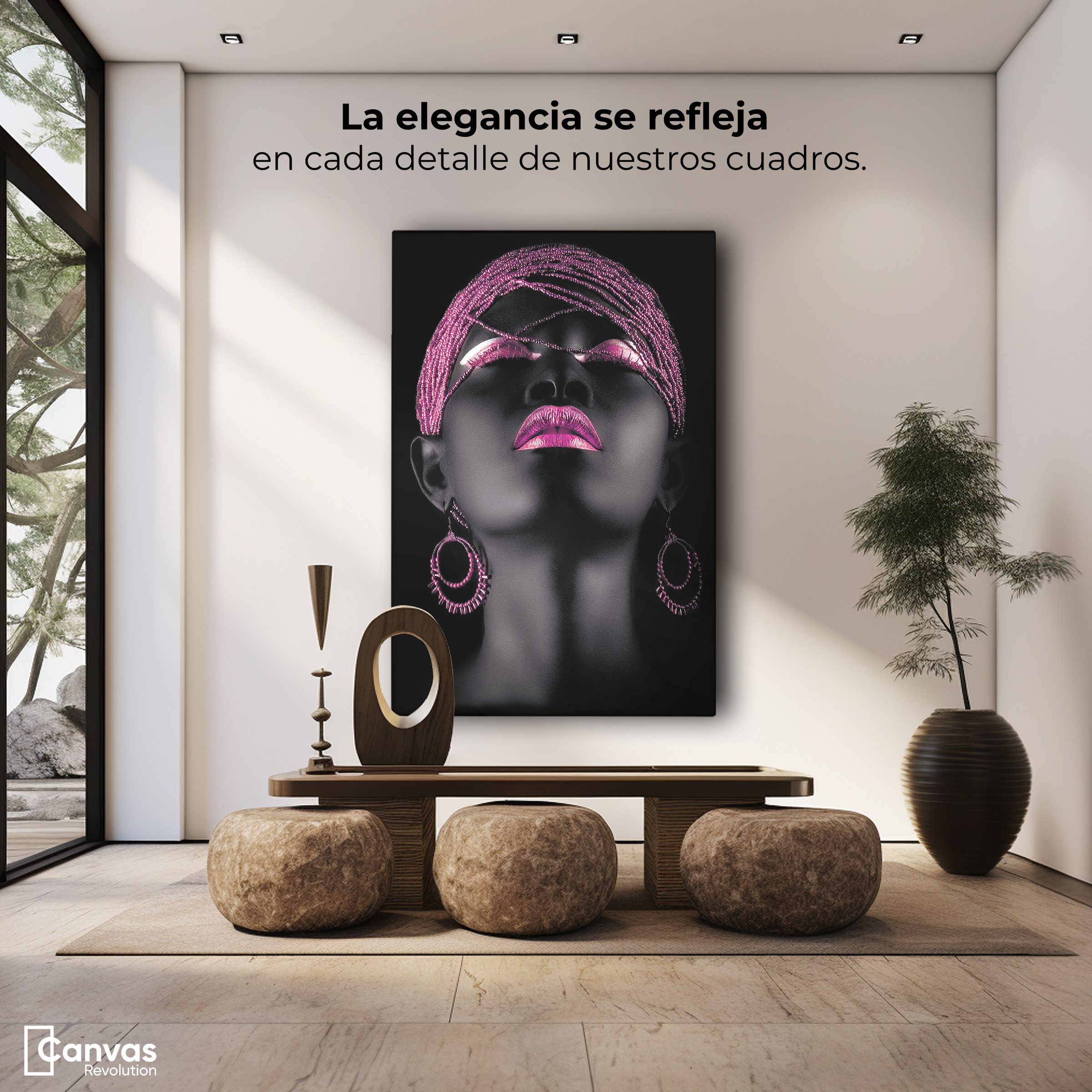 Foto 7 pulgar | Cuadro Decorativo Canvas Mujer Africana Joyas Rosadas 60x90