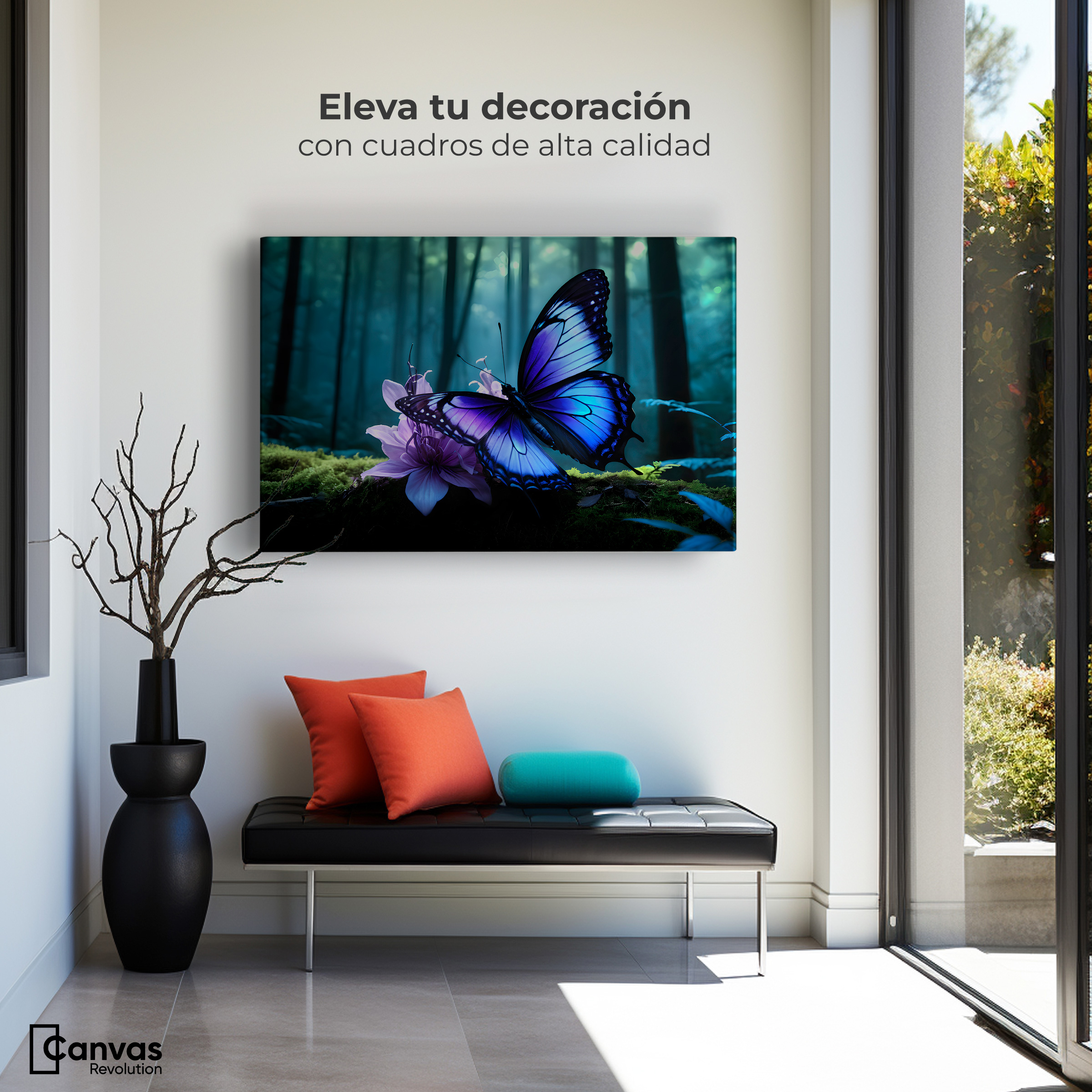 Foto 4 pulgar | Cuadro Mariposas Canvas Alas Entre Árboles 90x60