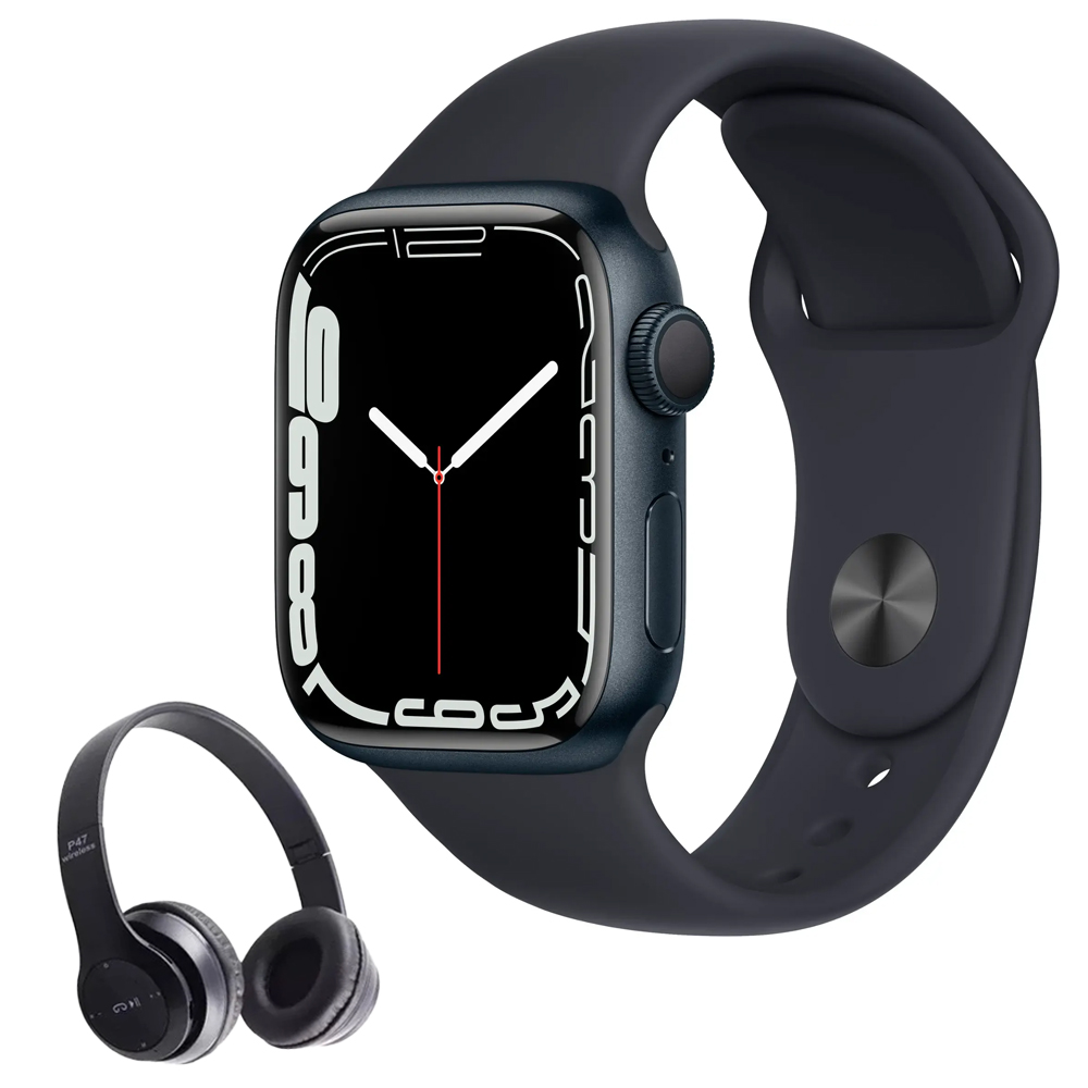 Foto 2 pulgar | Apple Watch Serie 7 41mm Negro Reacondicionado + Audífonos