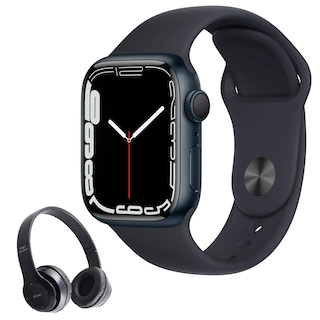 Foto 1 | Apple Watch Serie 7 41mm Negro Reacondicionado + Audífonos