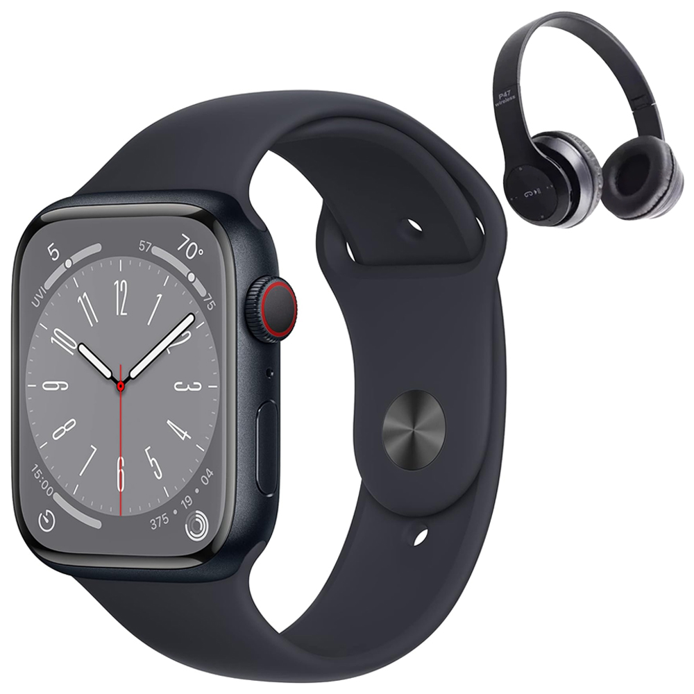 Foto 2 pulgar | Apple Watch Serie 8 45mm Negro Reacondicionado + Audífonos