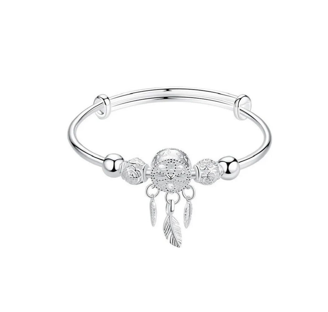 Pulsera Atrapasueños de Plata con Borla Diseño de Plumas