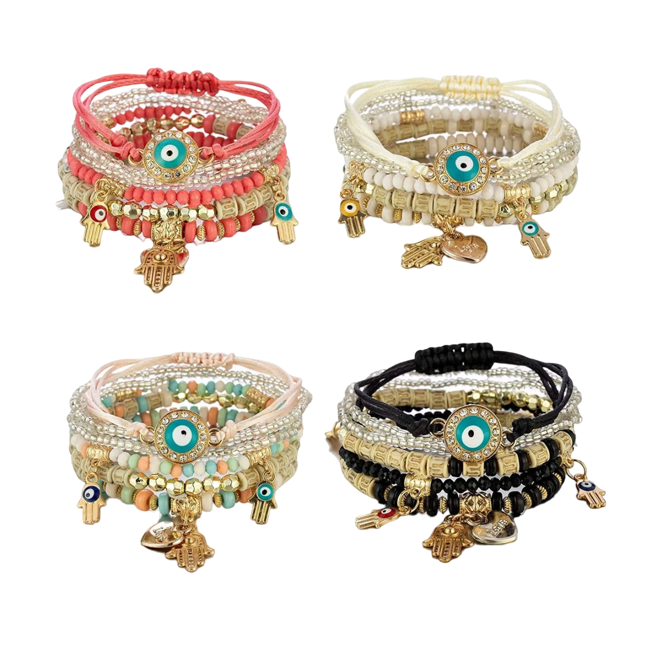 4 Pulseras De Amistad Cuentas Boho  Y Multicapa