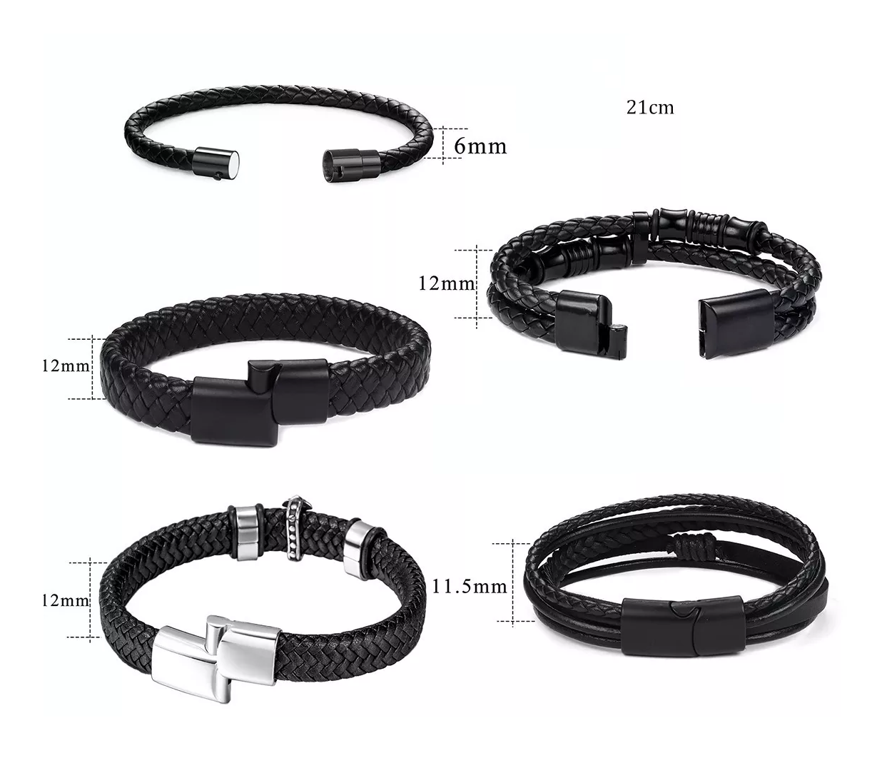 Foto 2 | Pulsera para Hombre Belug de Cuero con Hebilla Magnética color Negro 5 Piezas