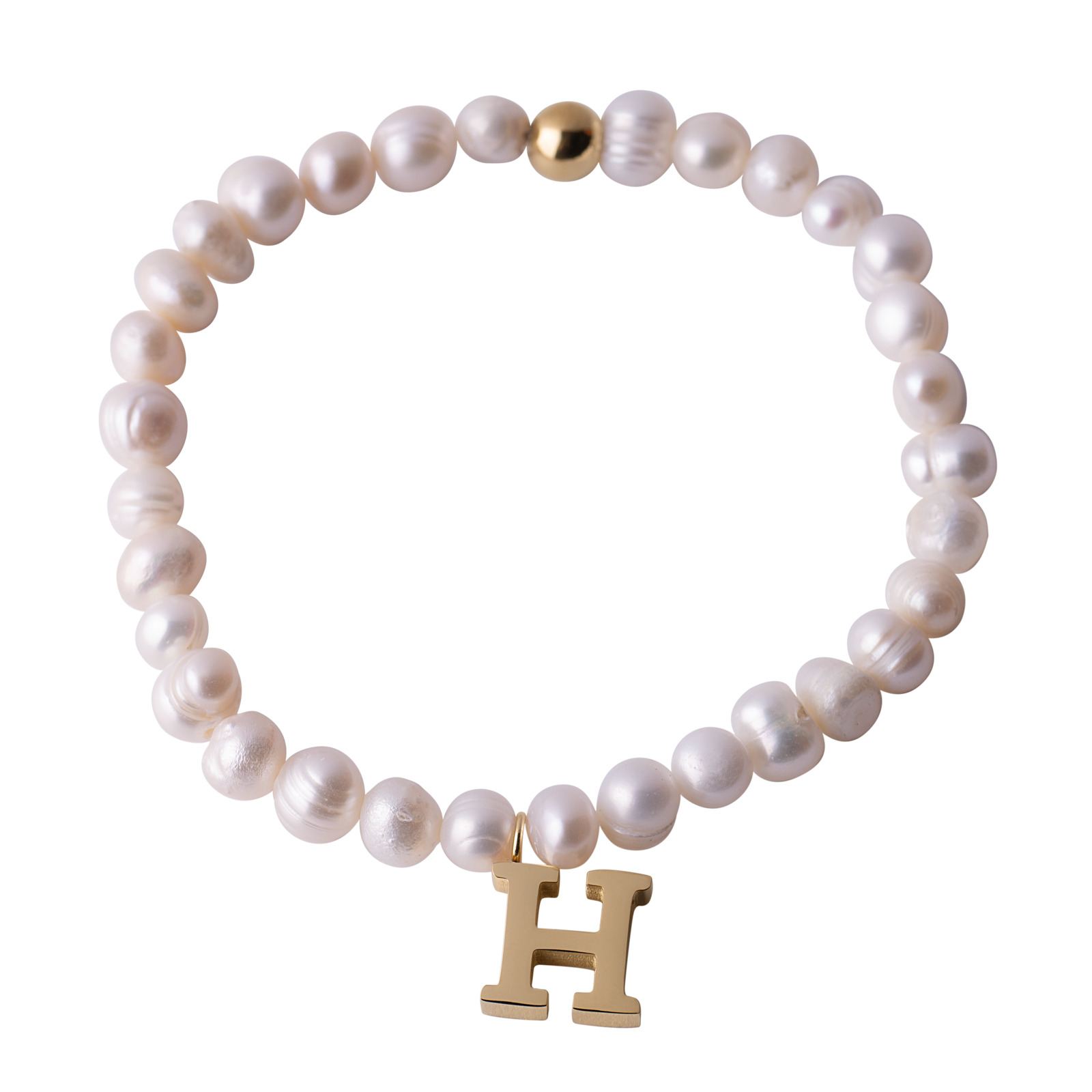 Pulsera de Perlas Luckyly Galia Letra H Baño de Oro 18k para Mujer