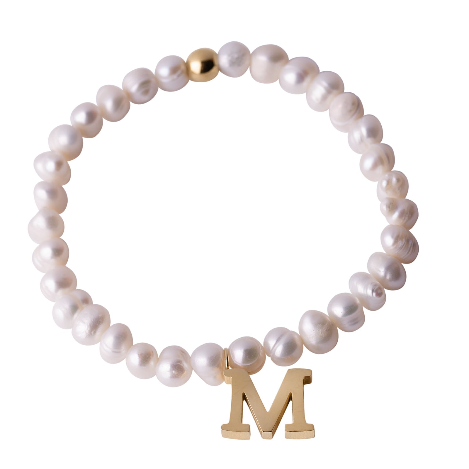 Pulsera de Perlas Baño de Oro 18k Luckyly Galia Letra M para Mujer $489