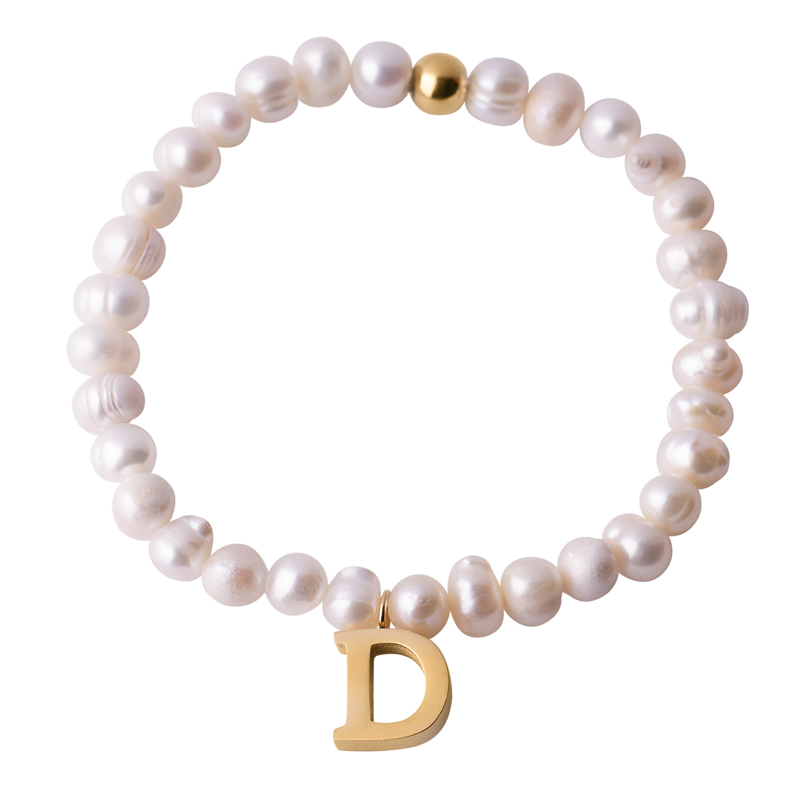 Pulsera de Perlas Baño de Oro 18k LuckyLy Galia Letra D para Mujer