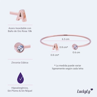 Foto 6 | Pulsera tipo Brazalete LuckyLy Baño de Oro Rosa 18k Sonia Letra T para Mujer