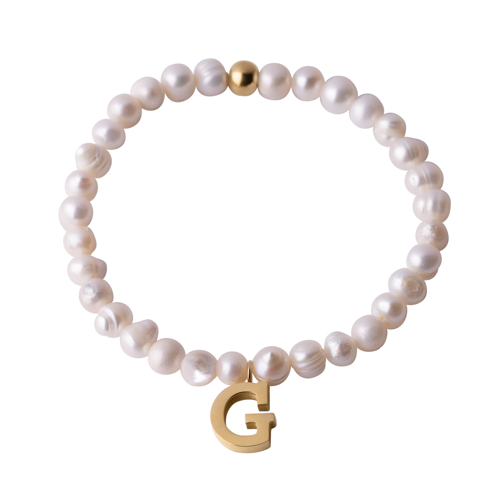 Pulsera de Perlas Baño de Oro 18k LuckyLy Galia Letra G para Mujer