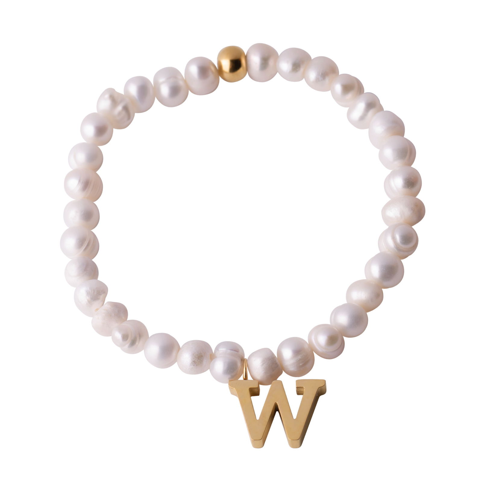 Pulsera de Perlas Baño de Oro 18k LuckyLy Galia Letra W para Mujer