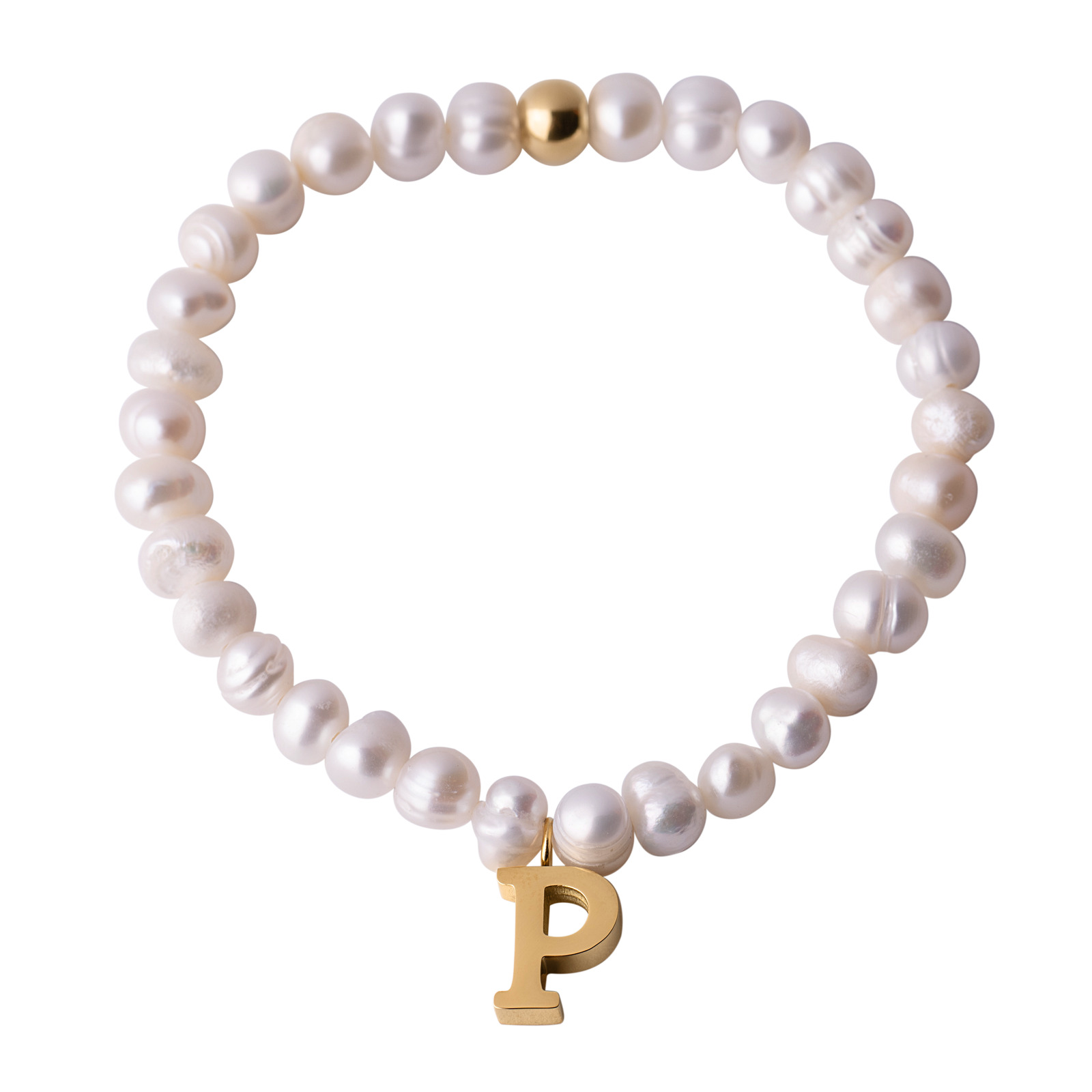 Pulsera de Perlas Baño de Oro 18k LuckyLy Galia Letra P para Mujer