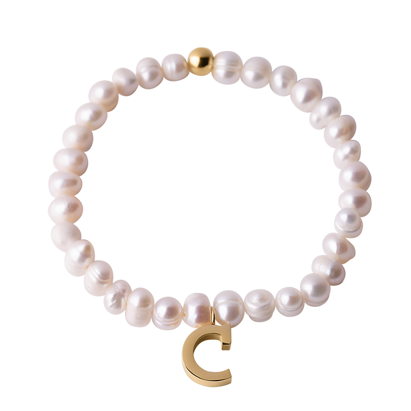 Pulsera de Perlas Baño de Oro 18k LuckyLy Galia Letra C para Mujer