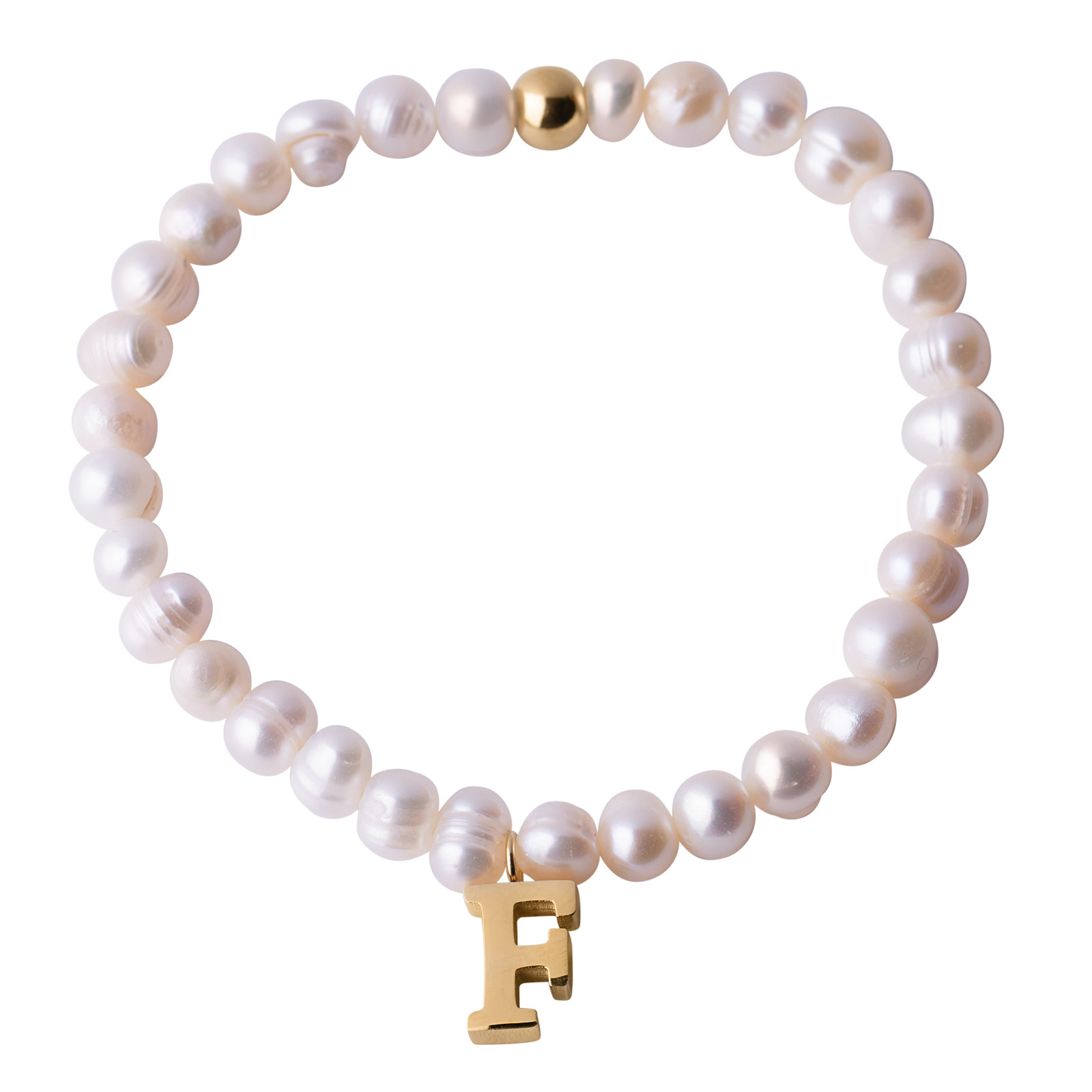 Pulsera de Perlas Baño de Oro 18k LuckyLy Galia Letra F para Mujer