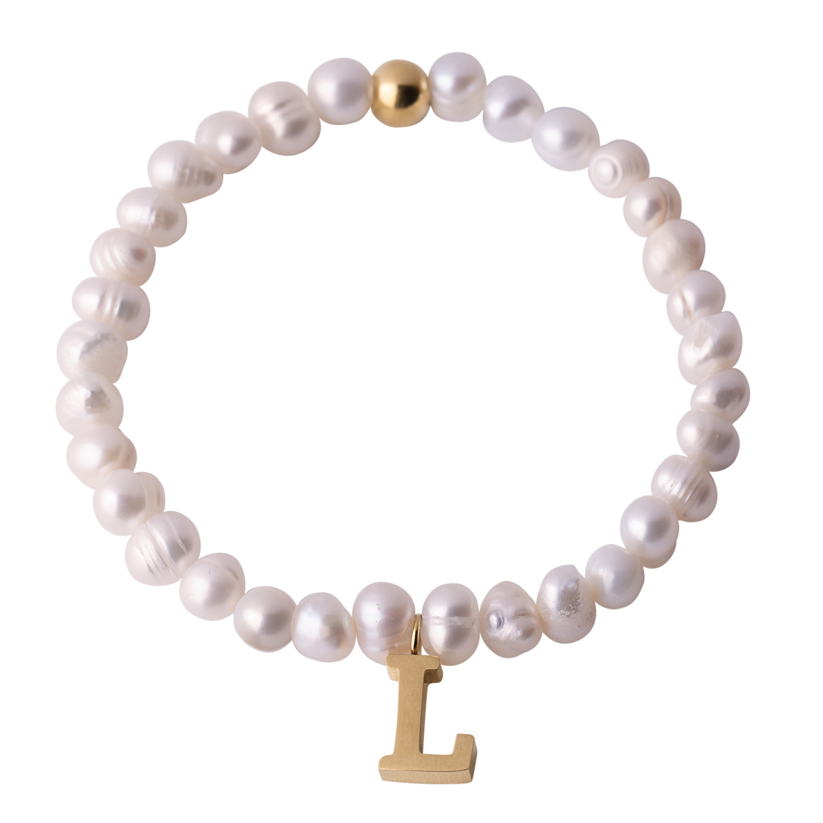 Pulsera de Perlas Baño de Oro 18k LuckyLy Galia Letra L para Mujer