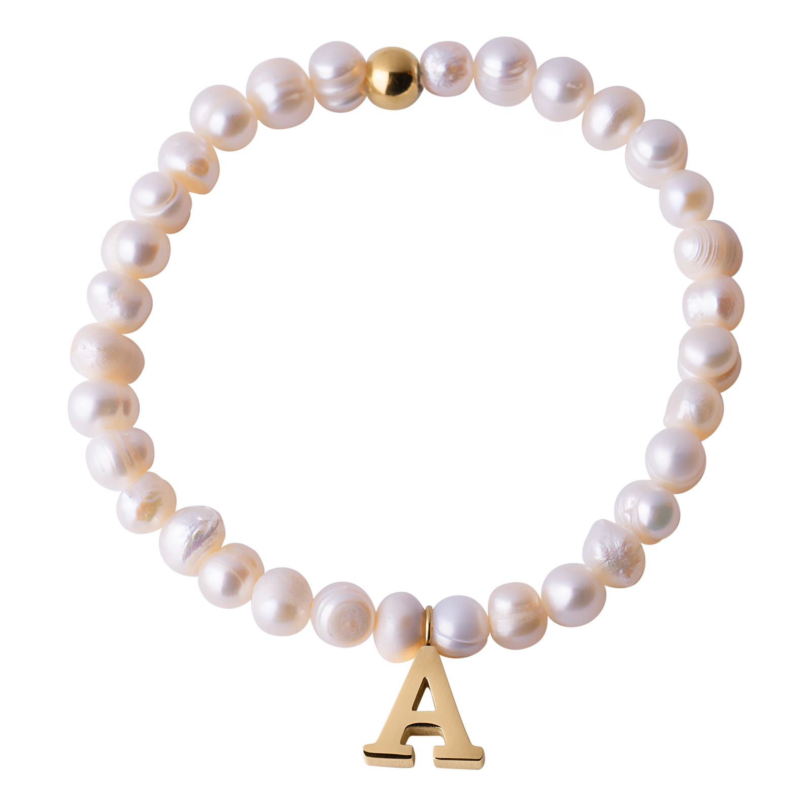 Pulsera de Perlas Baño de Oro 18k LuckyLy Galia Letra A para Mujer