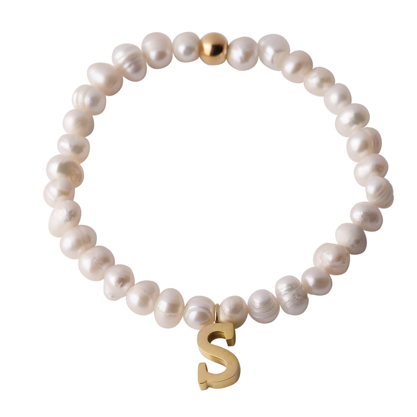 Pulsera de Perlas Baño de Oro 18k LuckyLy Galia Letra S para Mujer $429