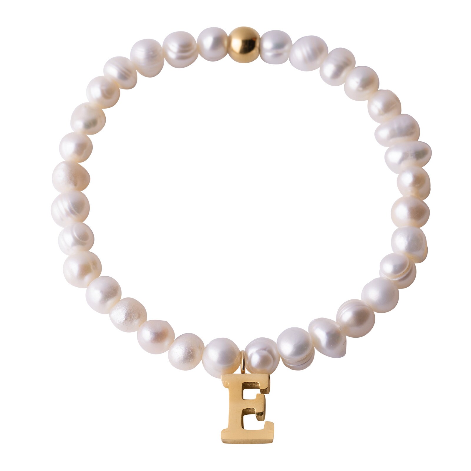 Pulsera de Perlas Baño de Oro 18k LuckyLy Galia Letra E para Mujer $429