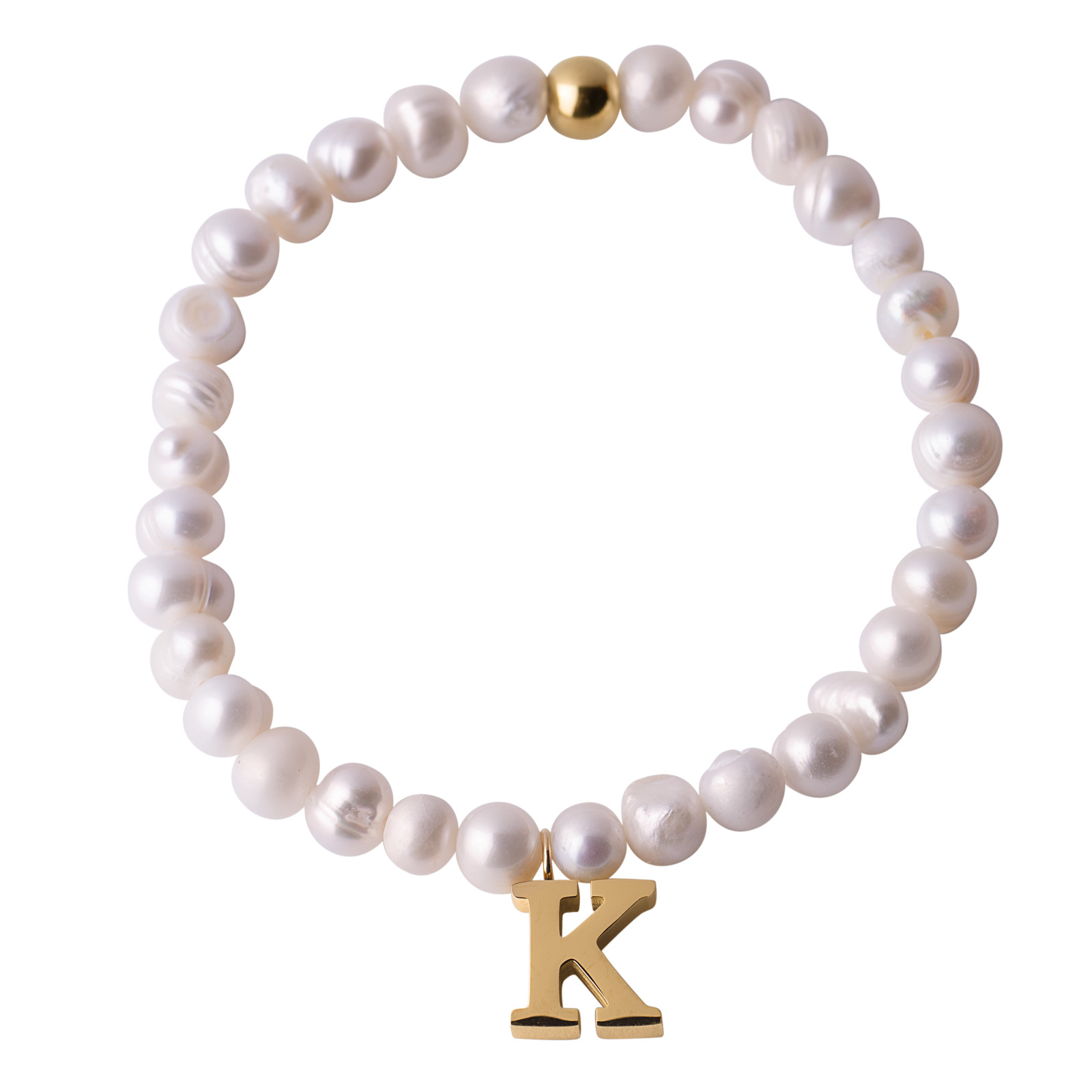 Pulsera de Perlas Baño de Oro 18k LuckyLy Galia Letra K para Mujer