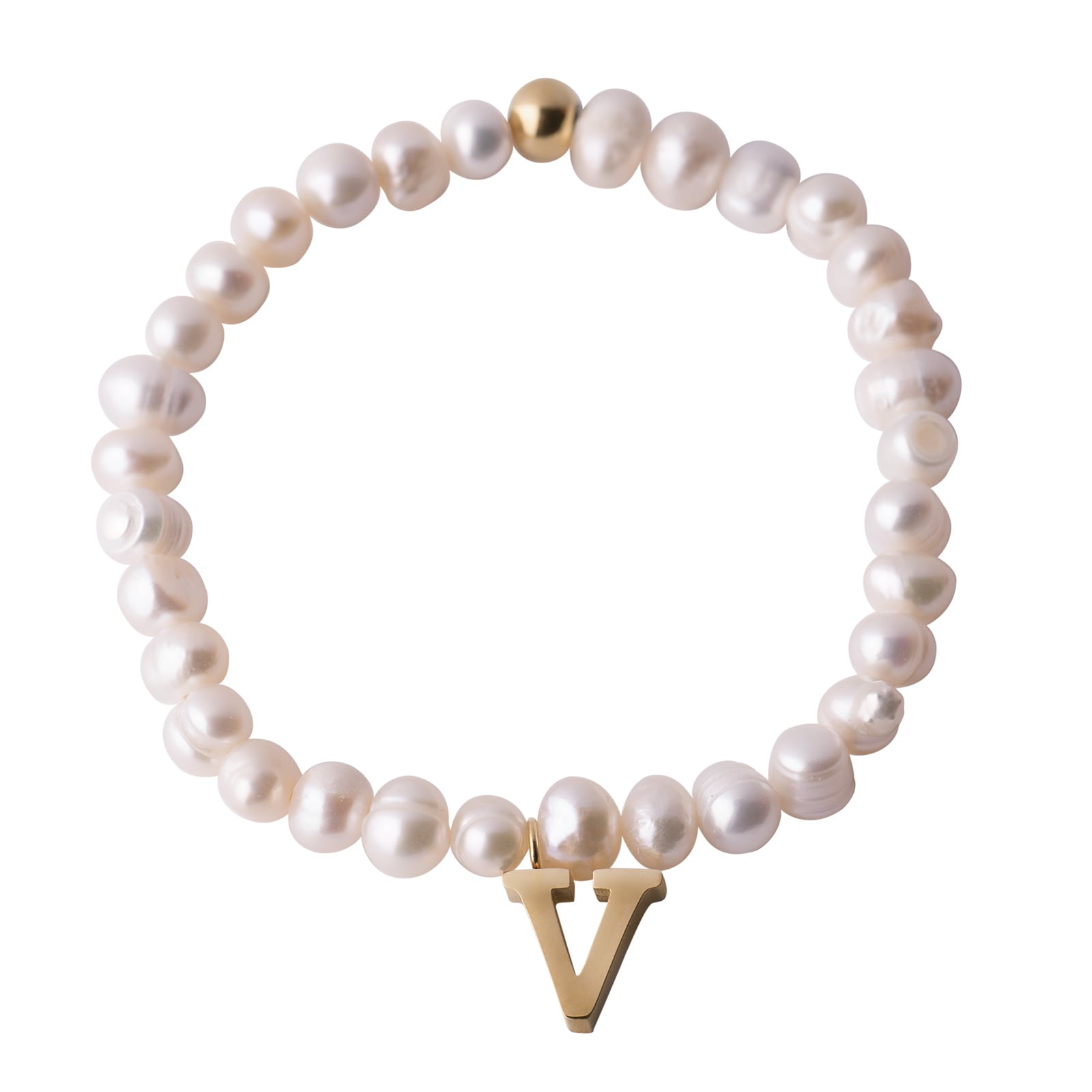Pulsera de Perlas Baño de Oro 18k LuckyLy Galia Letra V para Mujer $429