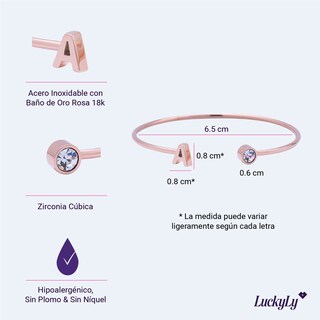 Foto 6 | Pulsera tipo Brazalete LuckyLy Baño de Oro Rosa 18k Sonia Letra K para Mujer