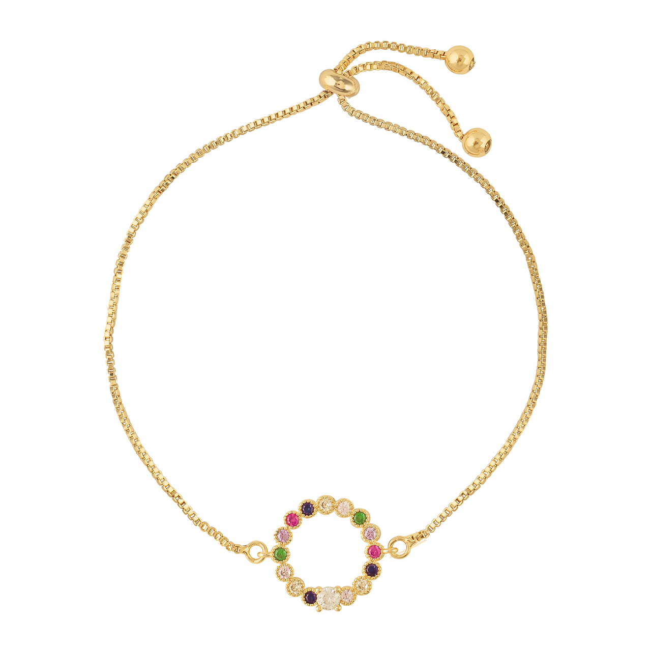 Pulsera de Chapa de Oro 18 K Plafer color Dorado con Circonias Multicolor