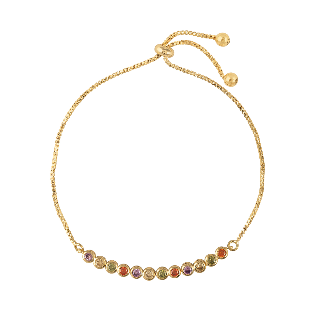 Pulsera Chapa de Oro 18k Plafer Puntos Dorado con Circonias Multicolor